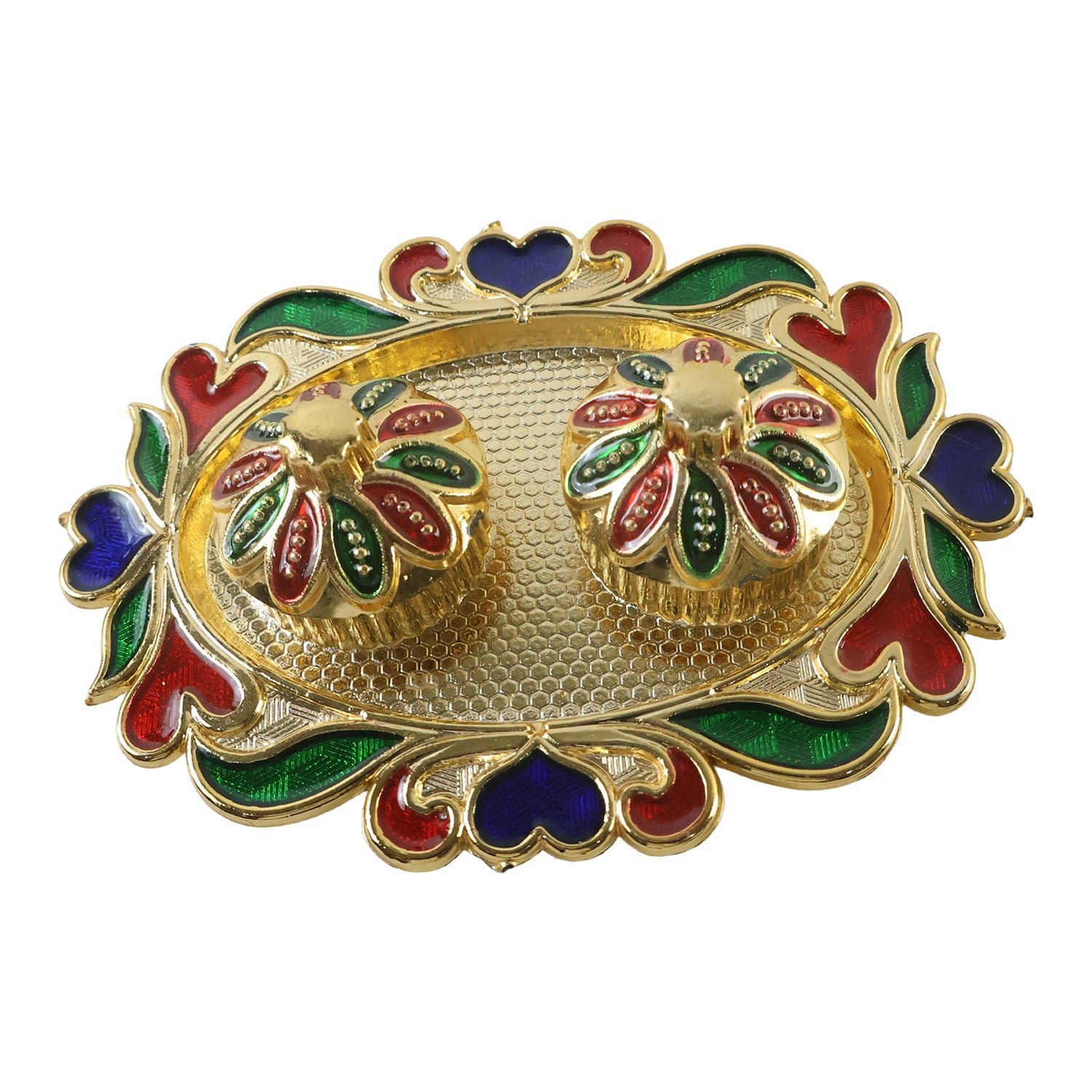 Decorative Kankavati Kumkum Holder, Golden Enamel Pooja Thali with Bowls (1 Pc) - Image 5