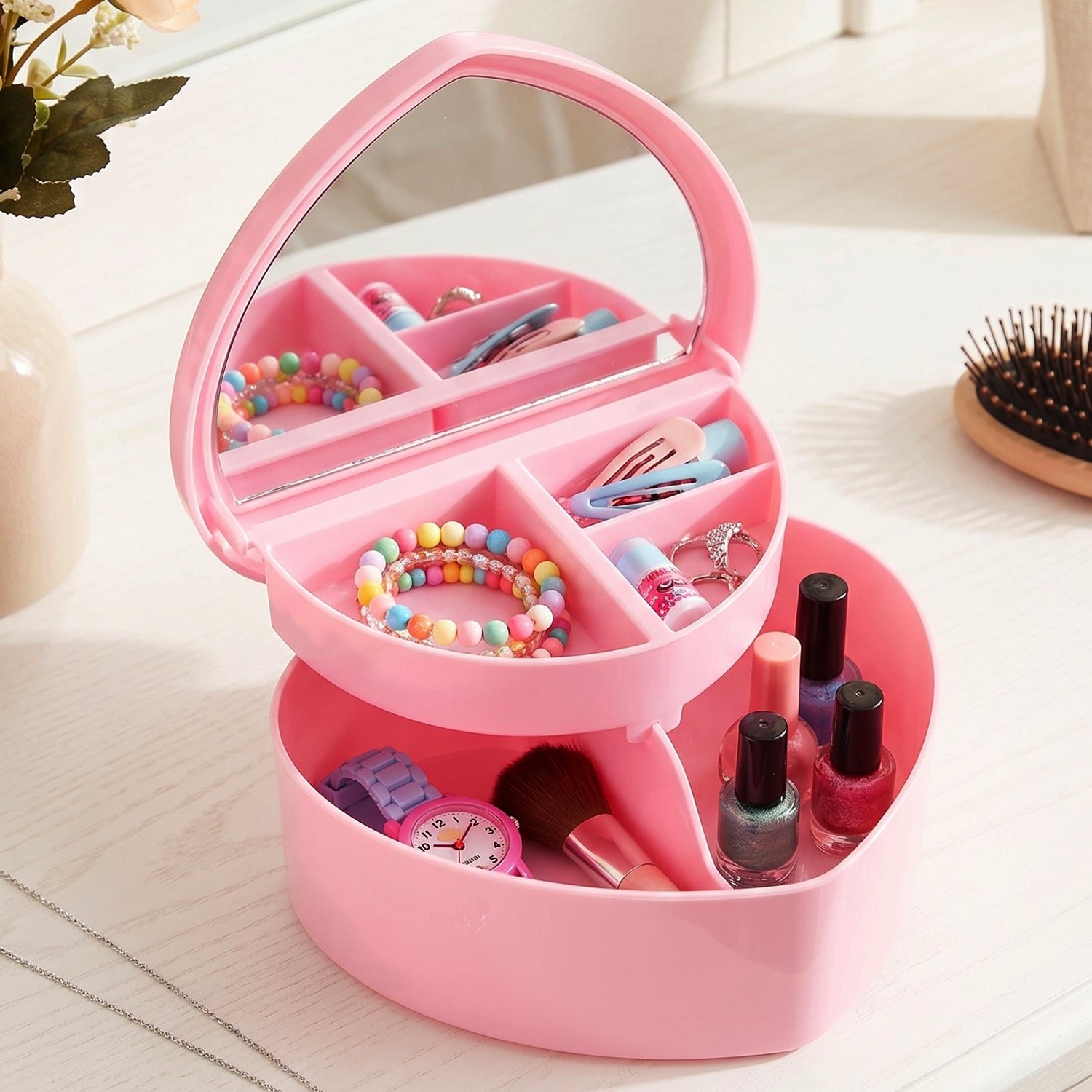 Makeup Storage Box with Mirror, Compact & Multi-Compartment Design - Image 4