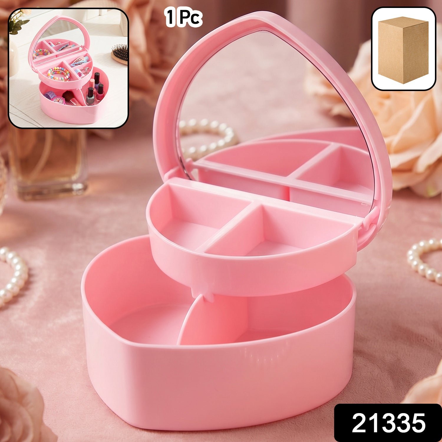 Makeup Storage Box with Mirror, Compact & Multi-Compartment Design - Image 2