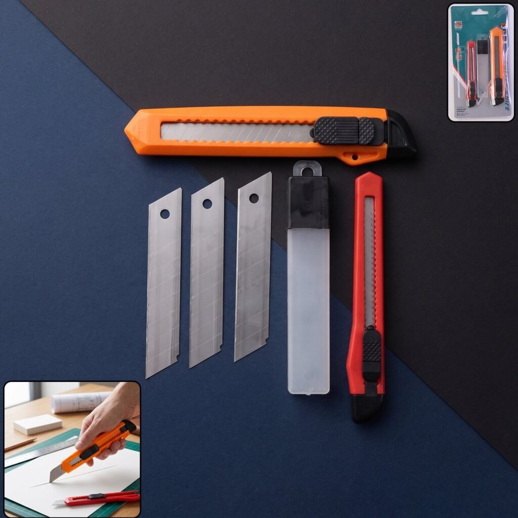 Professional Utility Knife Cutter Set with Extra Snap Off Blades (1 Set)