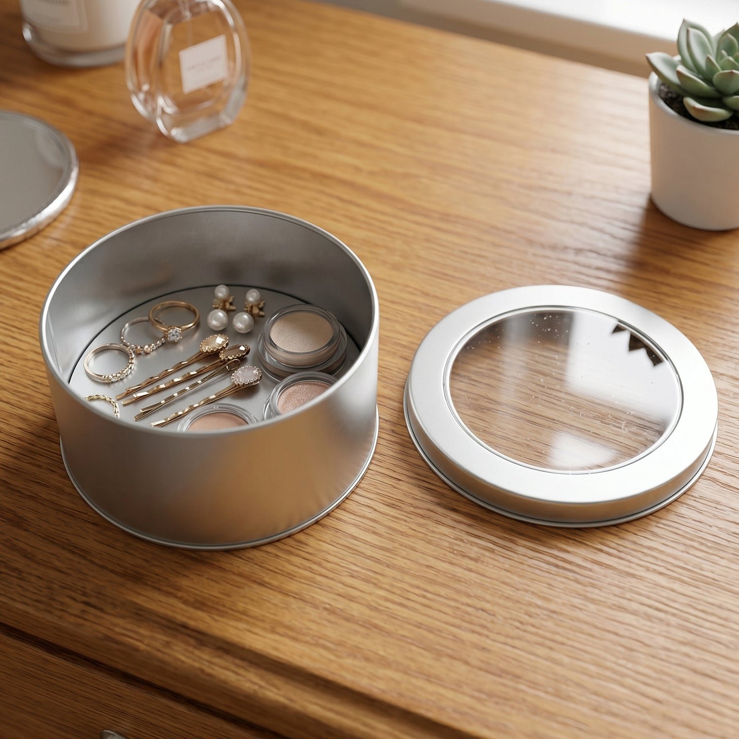 Round Metal Storage Tin Box – Compact organiser & gift box - Image 4