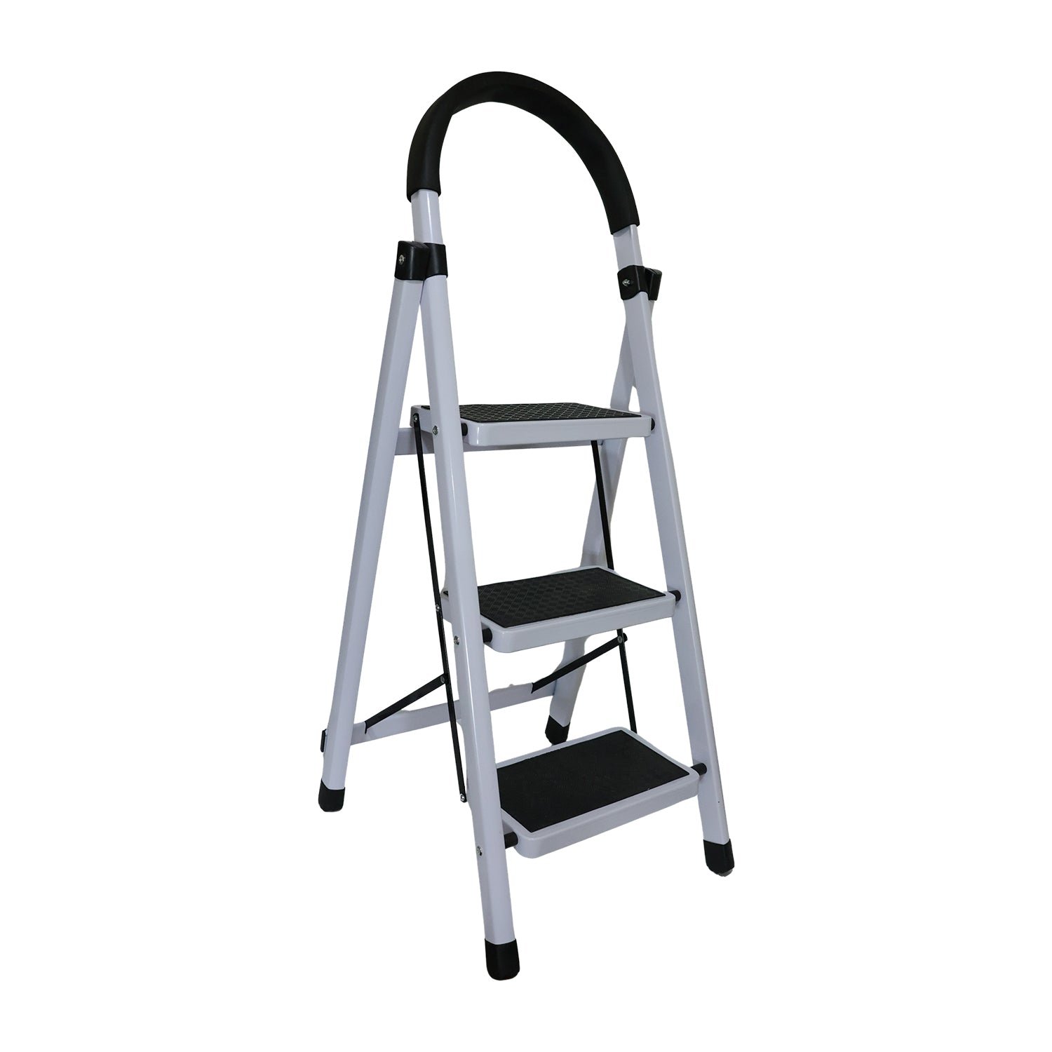 3 Step Folding Ladder with Padded Handrail Anti Slip Steel Step Stool (1 Pc) - Image 5
