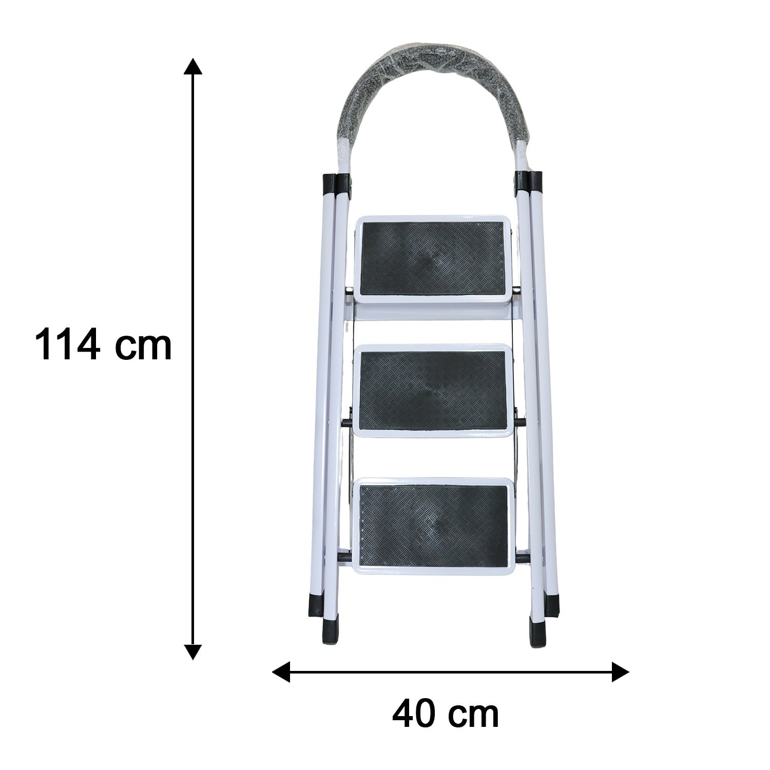 3 Step Folding Ladder with Padded Handrail Anti Slip Steel Step Stool (1 Pc) - Image 6
