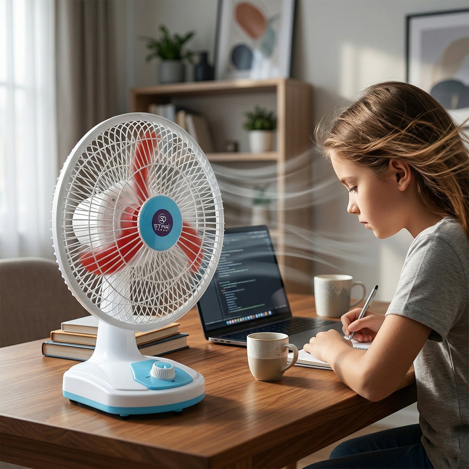 Rechargeable Table Fan – Portable with LED Light & Dual Power - Image 3