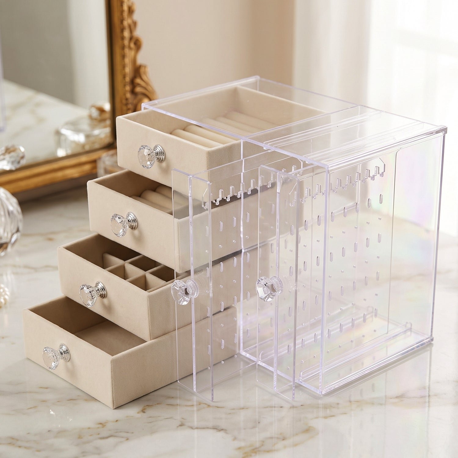 Acrylic Jewelry Organizer Box, Multi-Drawer Velvet Storage for Rings (1 Set) - Image 4
