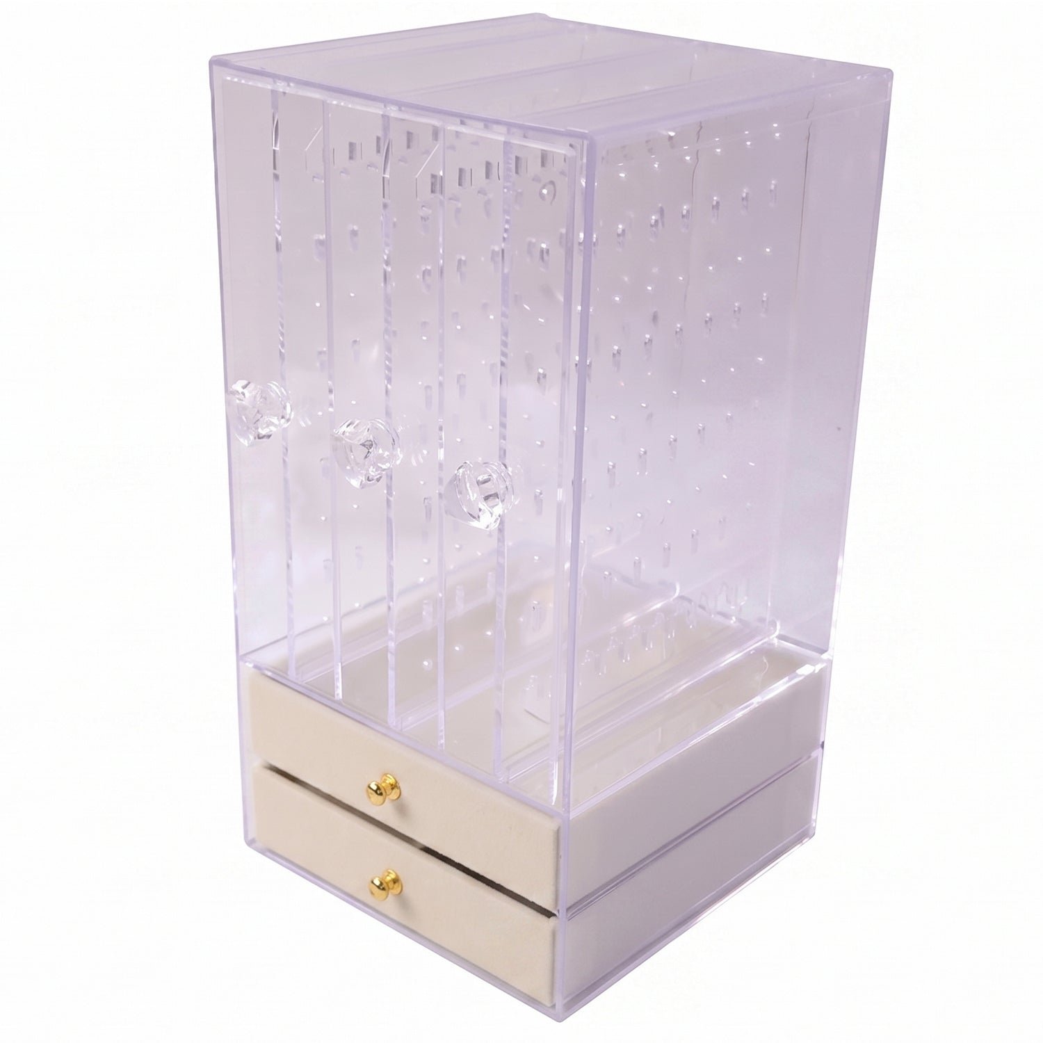 Acrylic Jewelry Organizer Box, 3 Hanging Panels and 2 Drawers for Earrings (1 Set) - Image 5