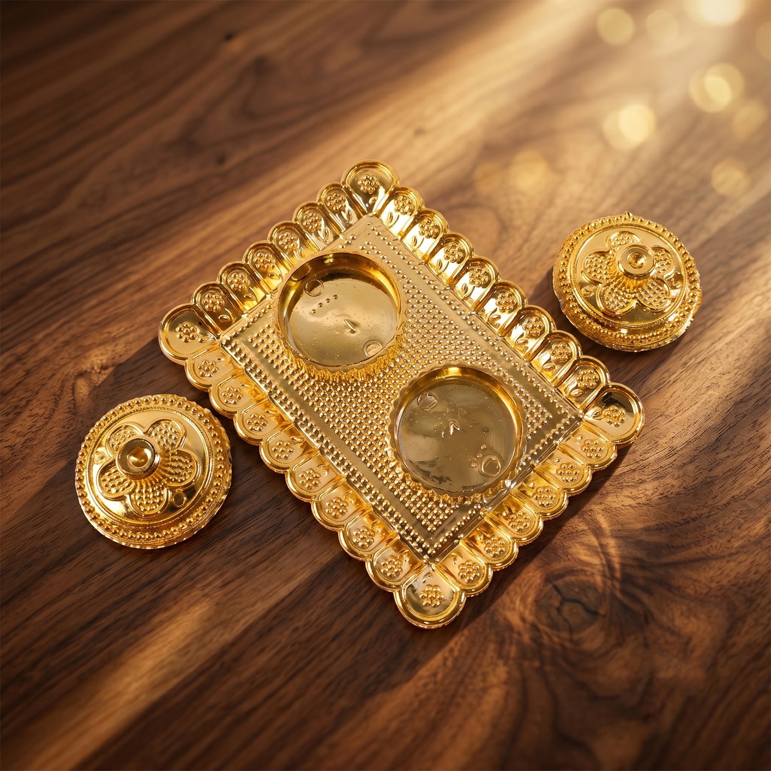 Kumkum Holder – Elegant Golden Floral Pooja Accessories - Image 4