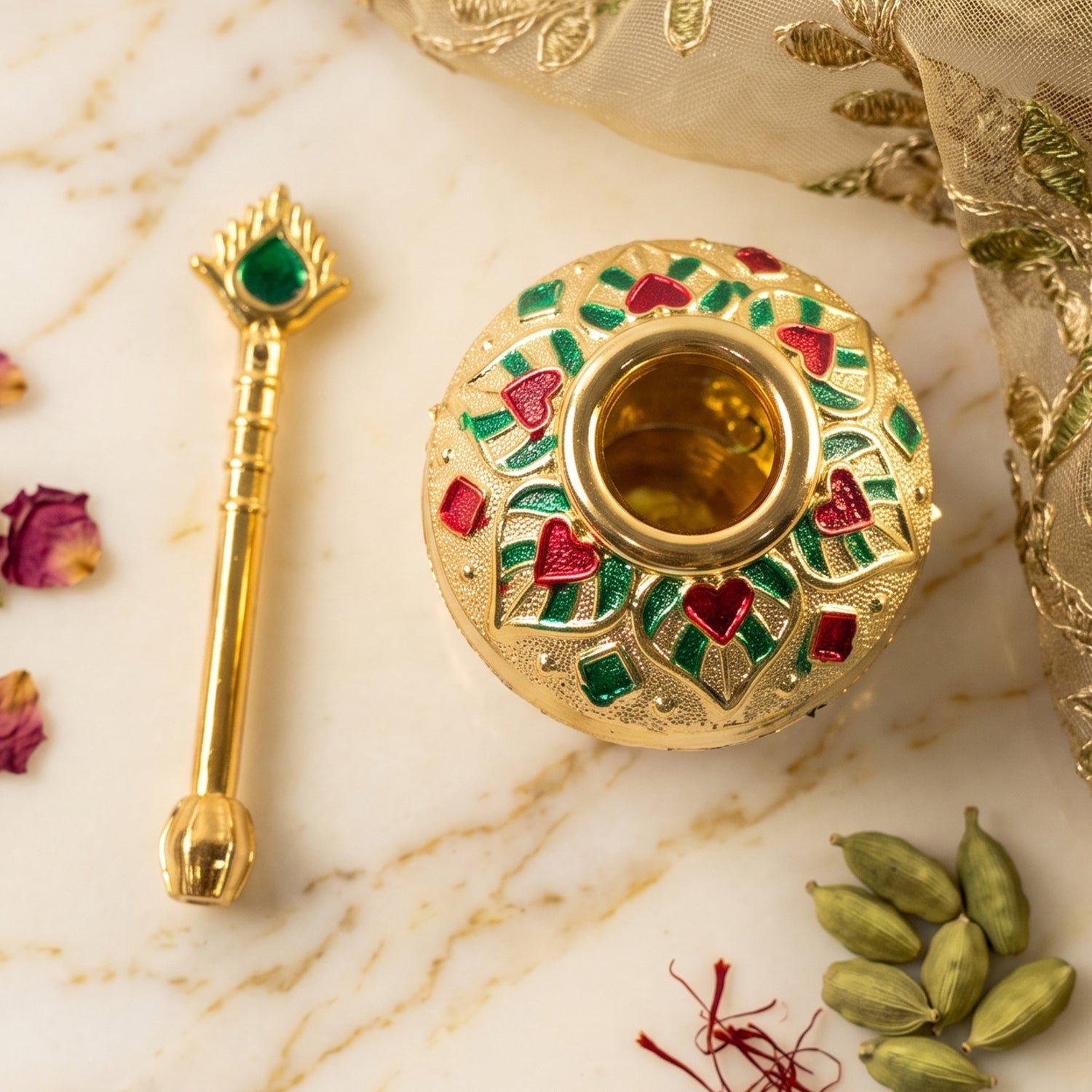 Laddu Gopal Makhan Matki with Spoon Set Decorative Pooja Pot (2 Pc Set) - Image 4
