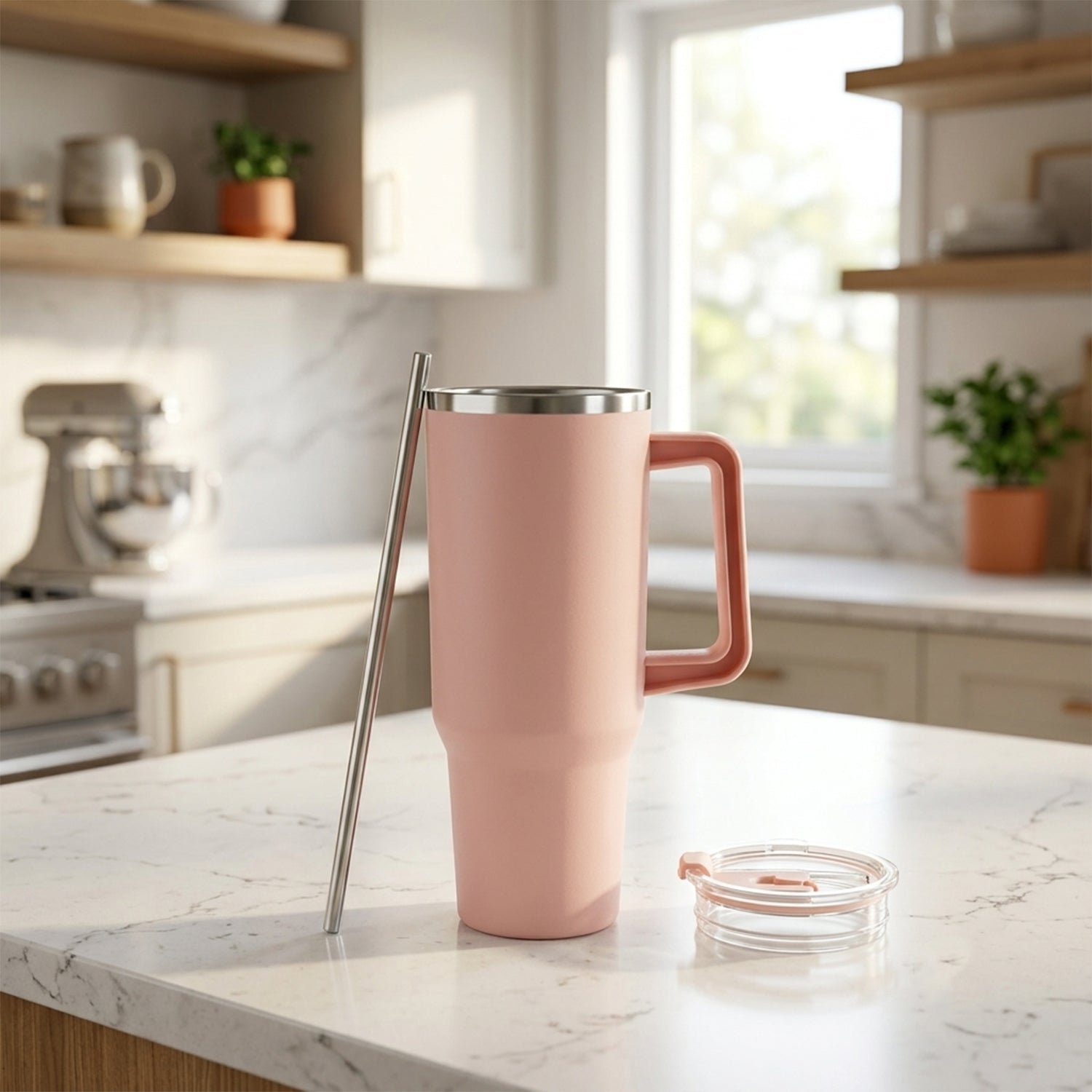 Konvex Hydra Insulated Travel Tumbler 1200 ML with Handle Straw Pink (1 Pc) - Image 4