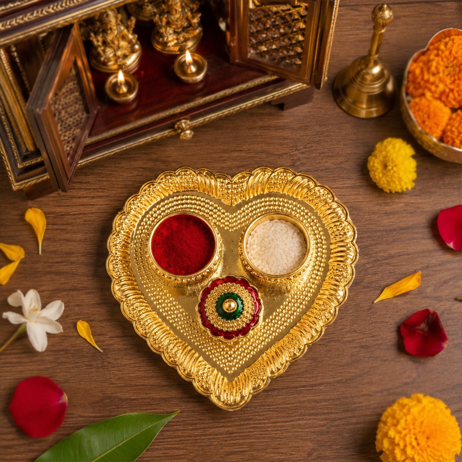 Heart Shape Kumkum Holder – Elegant Pooja Accessory for Festivals - Image 4