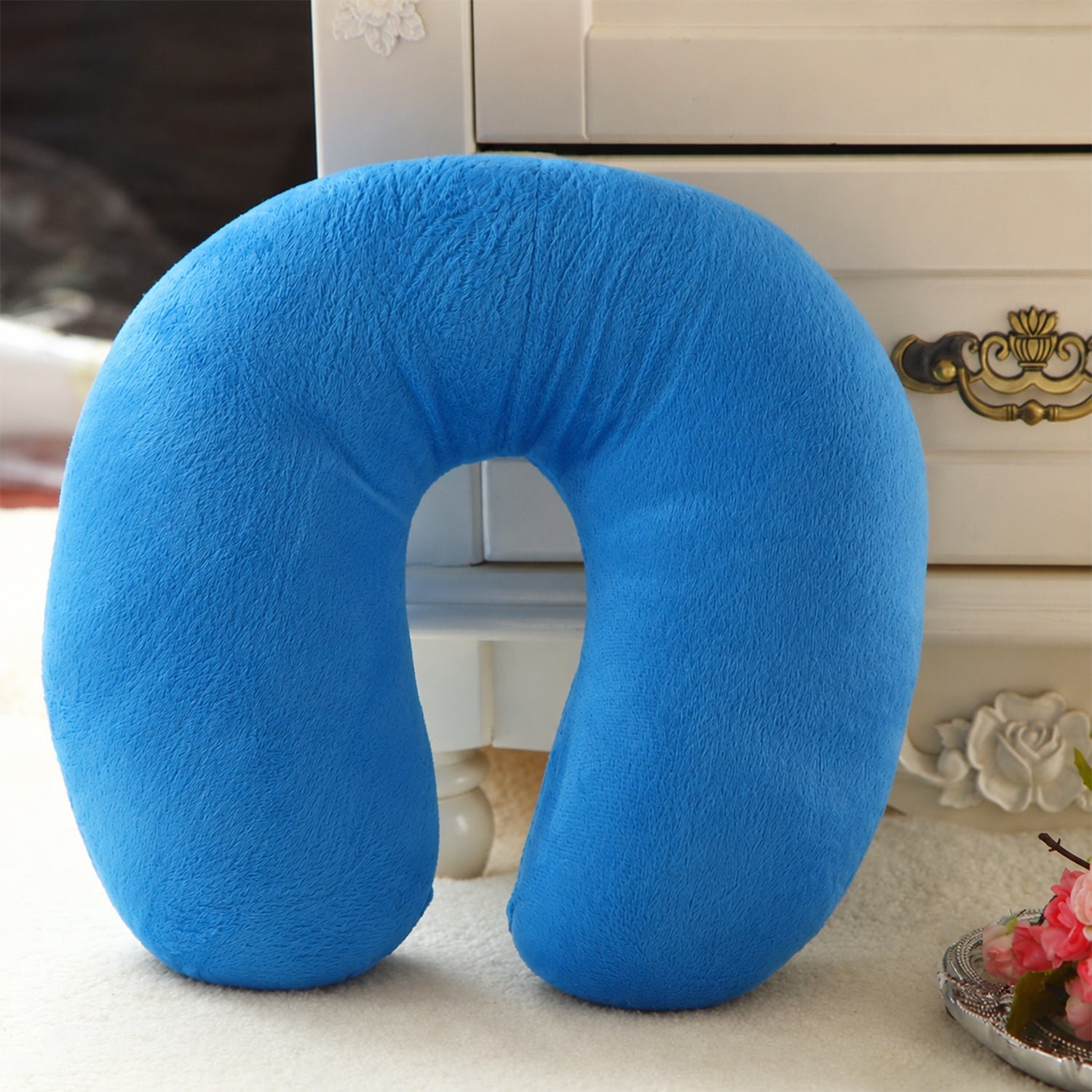 U Shaped Soft Neck Pillow Blue Travel Pillow Head Neck Support (1 Pc) - Image 3
