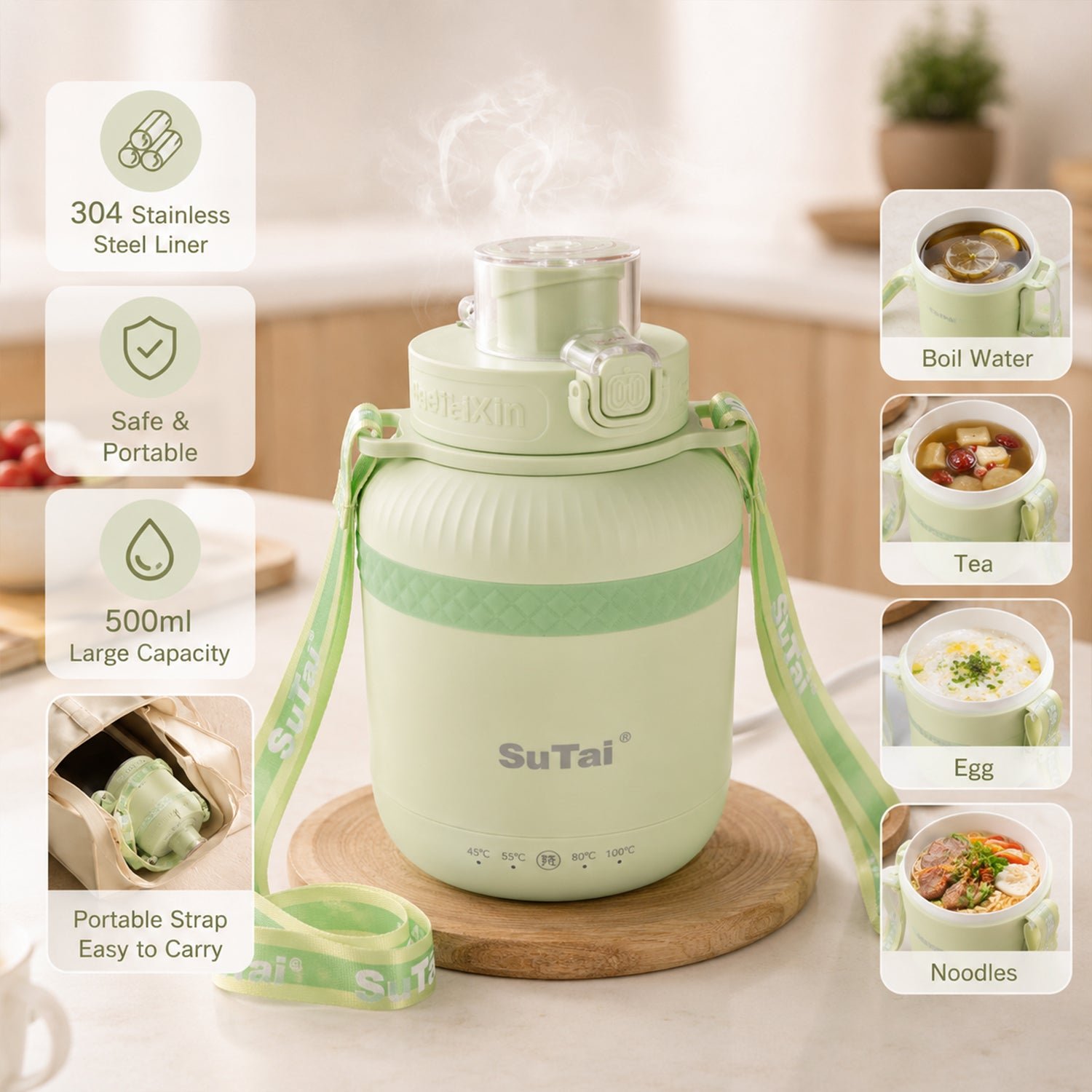 Portable Electric Kettle 600ml, Travel Water Boiler Bottle with Temperature Control (1 Pc) - Image 3
