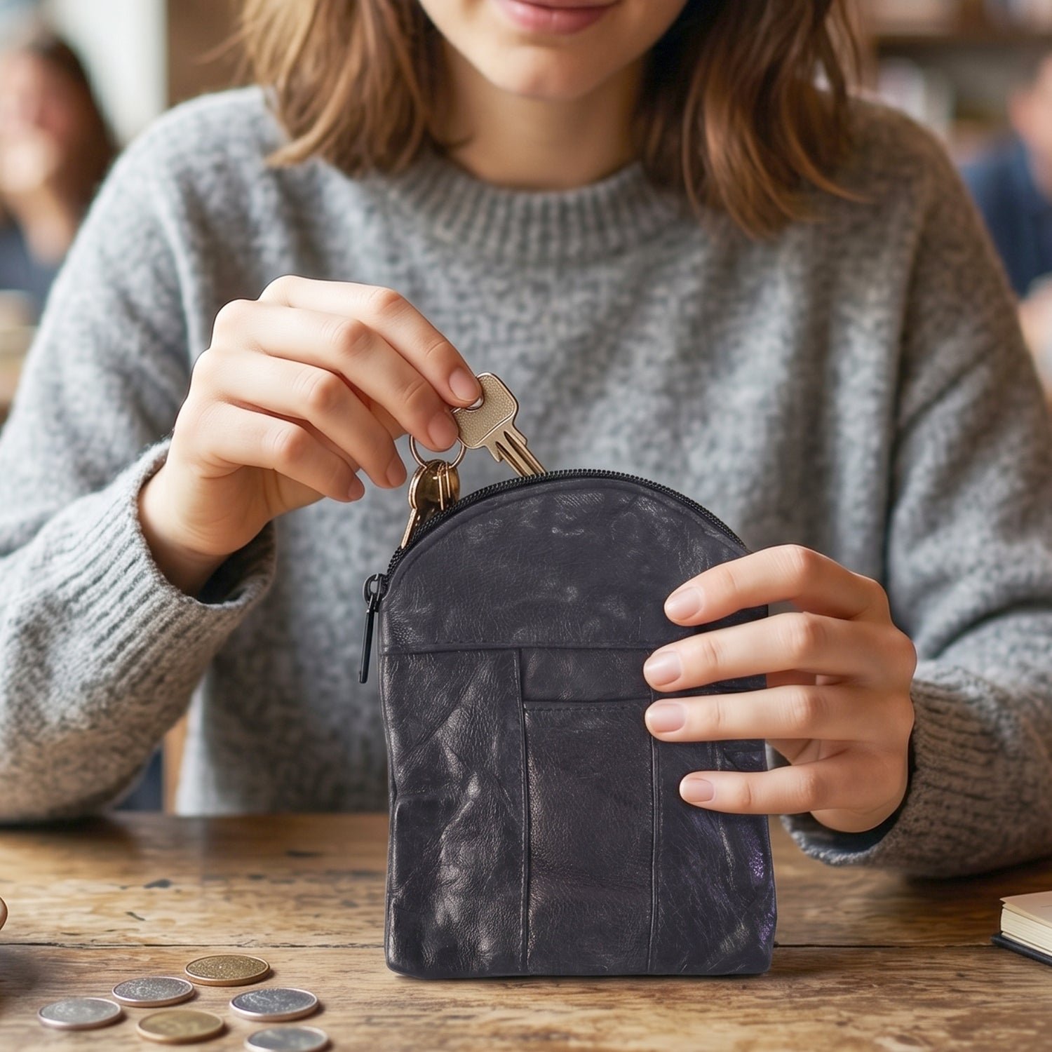 Leather Mini Zipper Pouch – Compact Coin & Card Organizer for Men & Women - Image 4