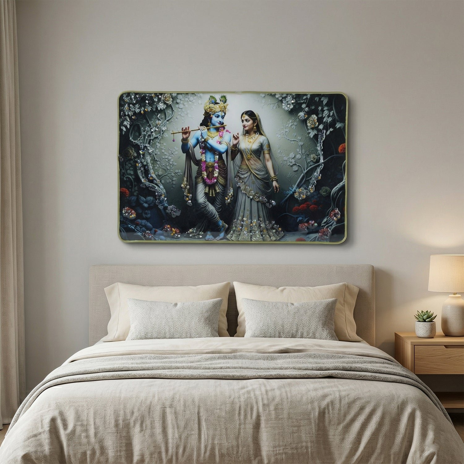Radha Krishna Wall Frame – Elegant Spiritual Home Decor - Image 3