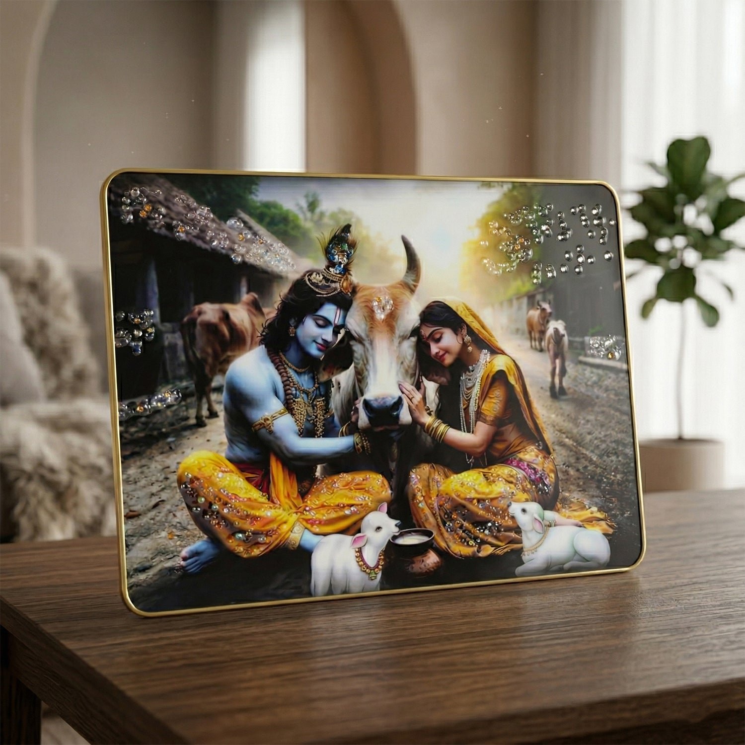 Radha Krishna Village Scene Wall Frame – Peaceful & Elegant Decor - Image 5