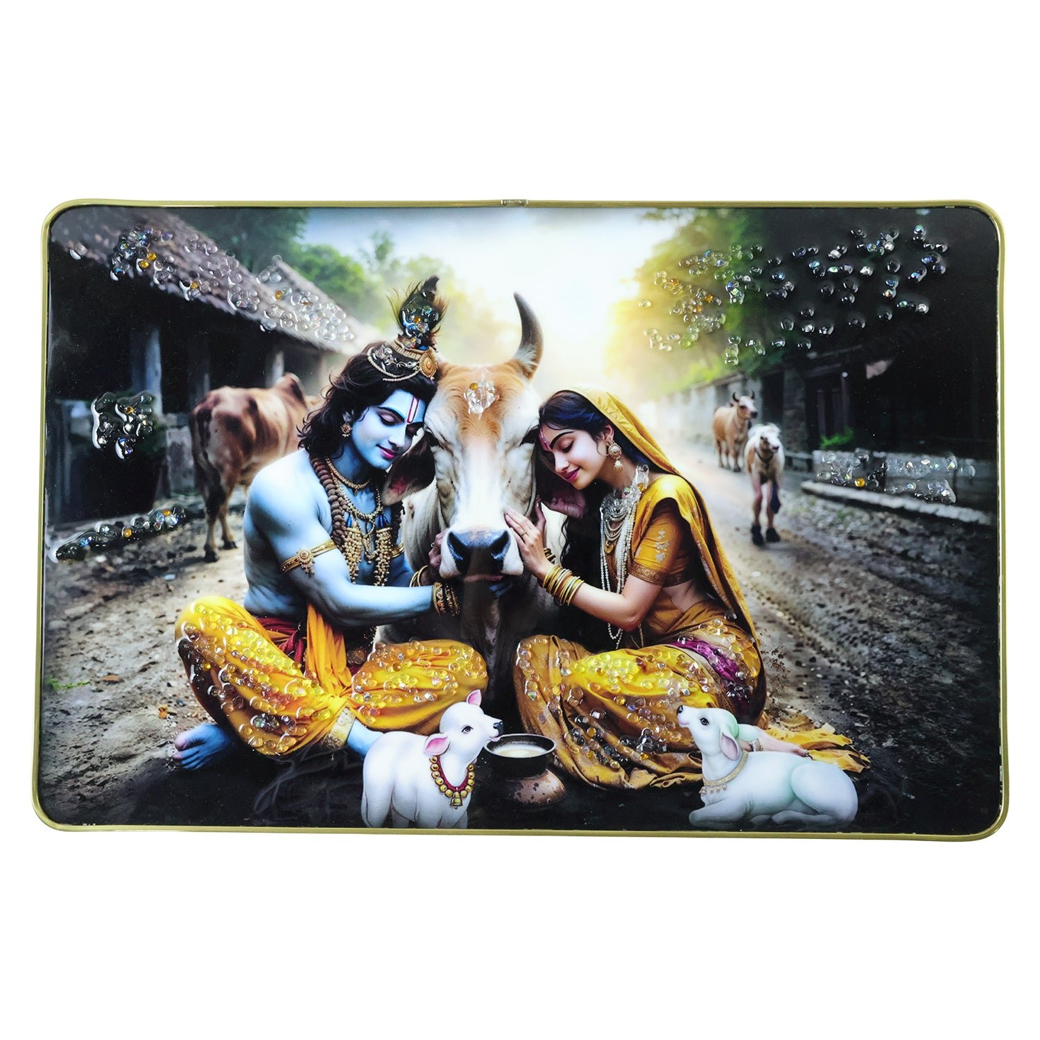 Radha Krishna Village Scene Wall Frame – Peaceful & Elegant Decor - Image 4