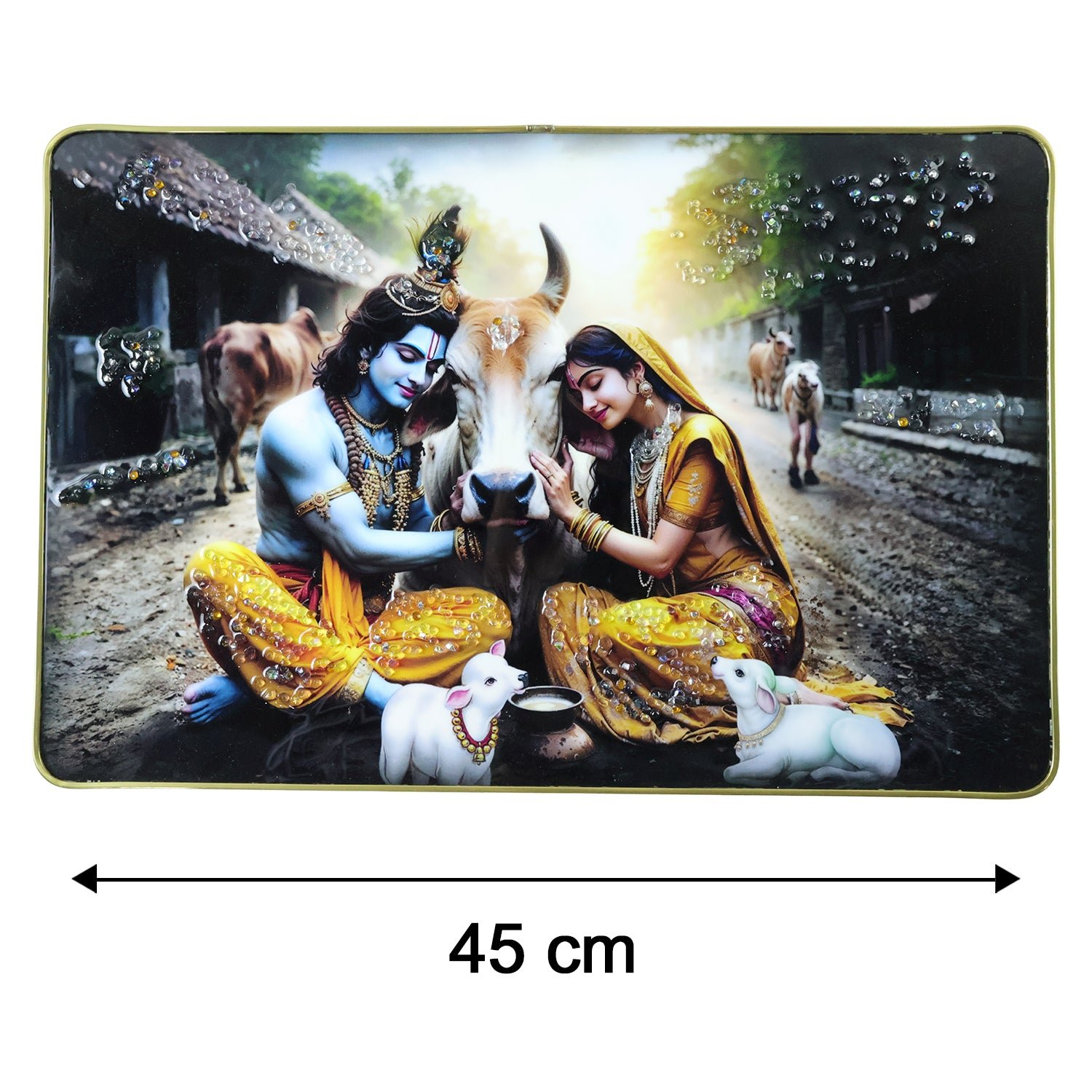 Radha Krishna Village Scene Wall Frame – Peaceful & Elegant Decor - Image 6