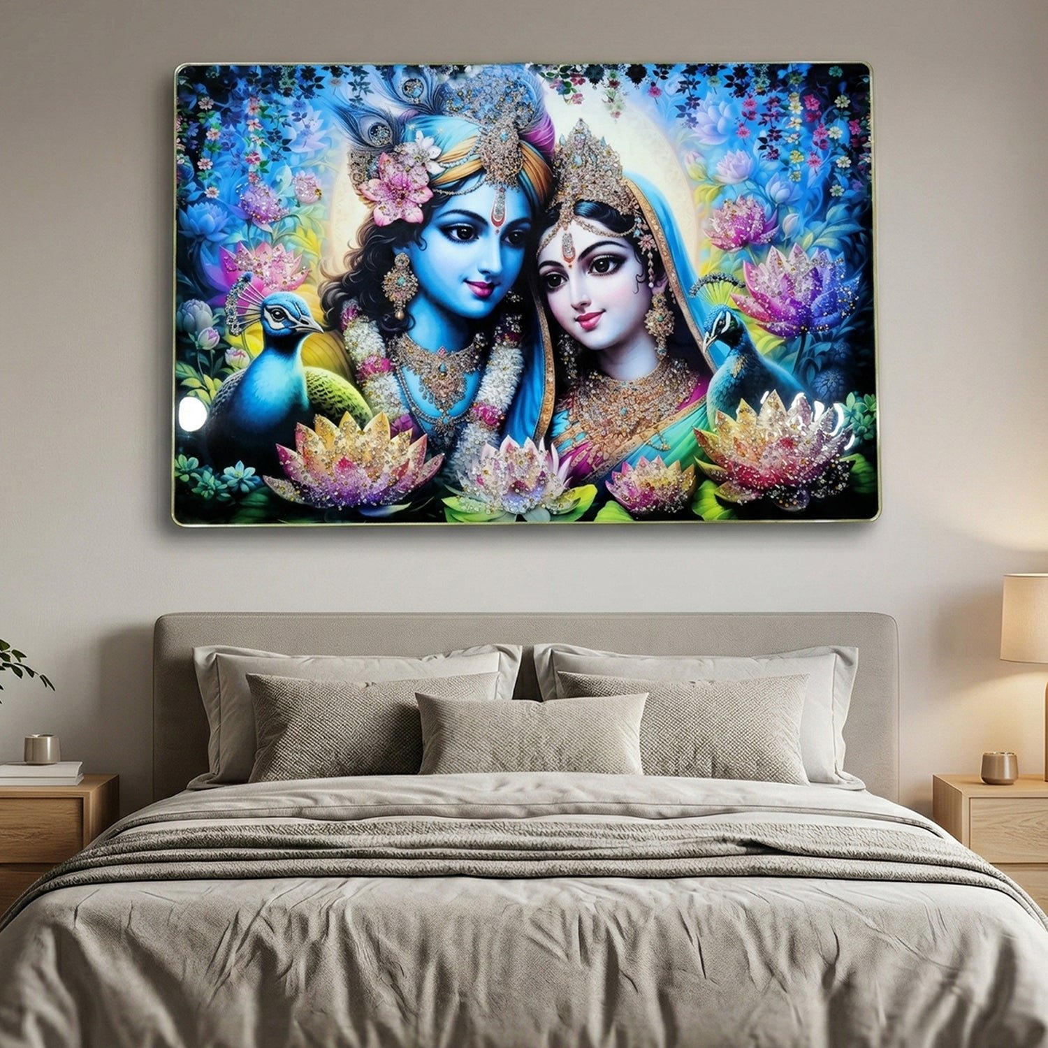 Radha Krishna Wall Frame – Vibrant Spiritual Artwork for Home - Image 3