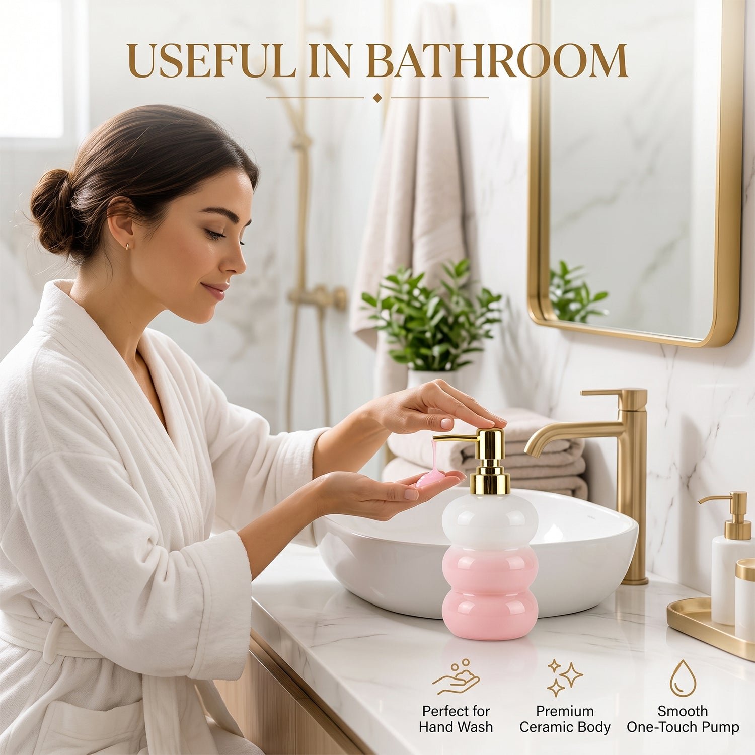 Glass Liquid Soap Dispenser Bottle with Gold Pump Refillable (1 Pc) - Image 3