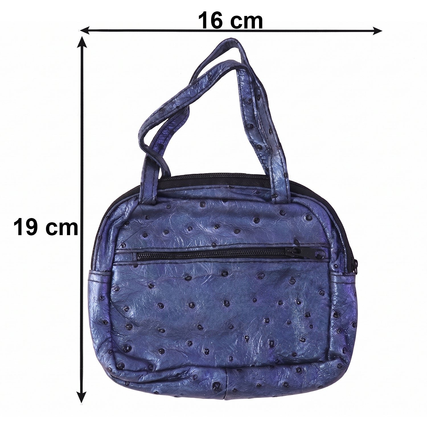 Mini Zipper Handbag – Metallic Blue Ostrich Pattern for Women - Image 6