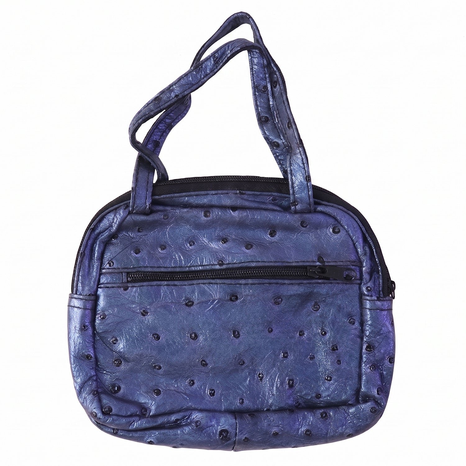 Mini Zipper Handbag – Metallic Blue Ostrich Pattern for Women - Image 5