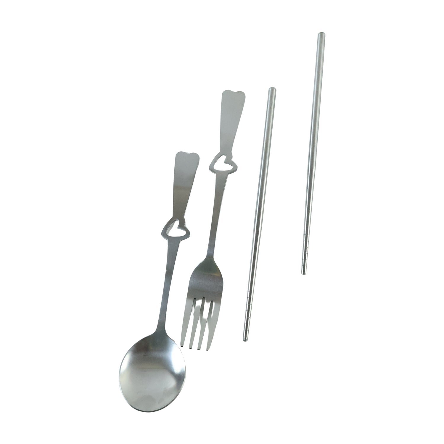 Portable Stainless Steel Cutlery Set with Spoon Fork Chopsticks Pouch (4 Pc Set) - Image 5