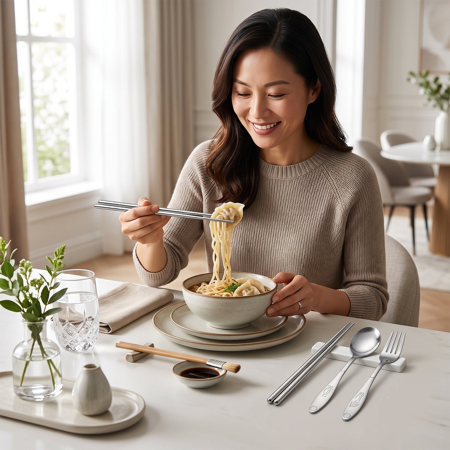 Portable Stainless Steel Cutlery Set Spoon Fork Chopsticks with Pouch (4 Pc Set) - Image 4