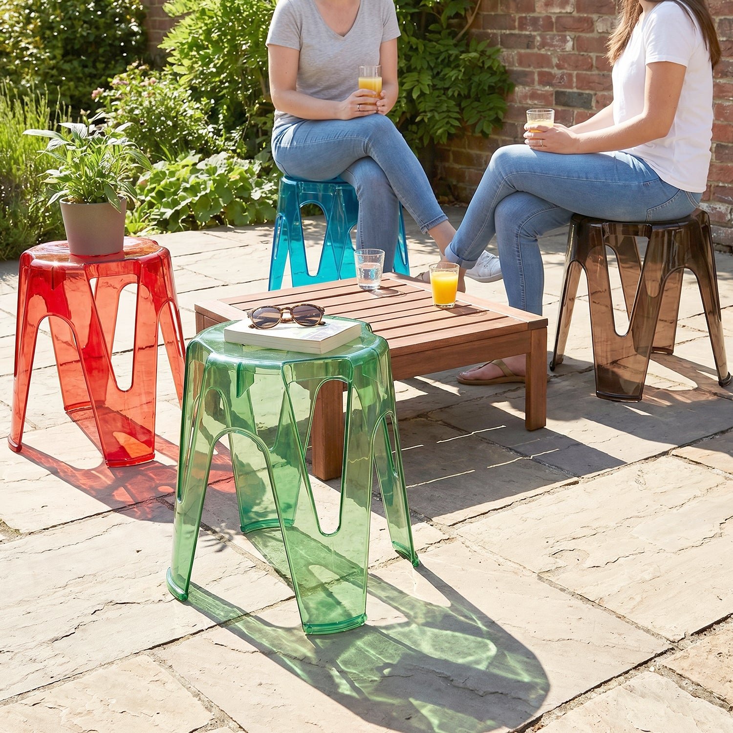 Transparent Plastic Stool Set – Indoor Outdoor Stackable 4 Pc - Image 3