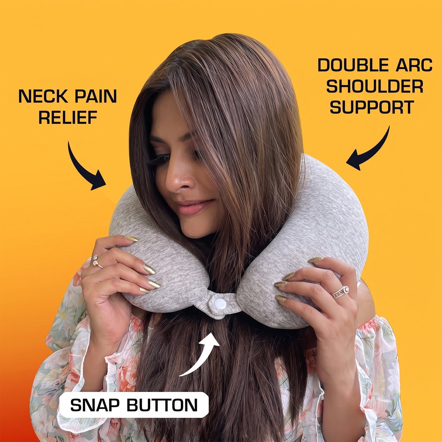 U Shaped Soft Travel Neck Pillow Grey Melange Head Neck Support (1 Pc) - Image 3