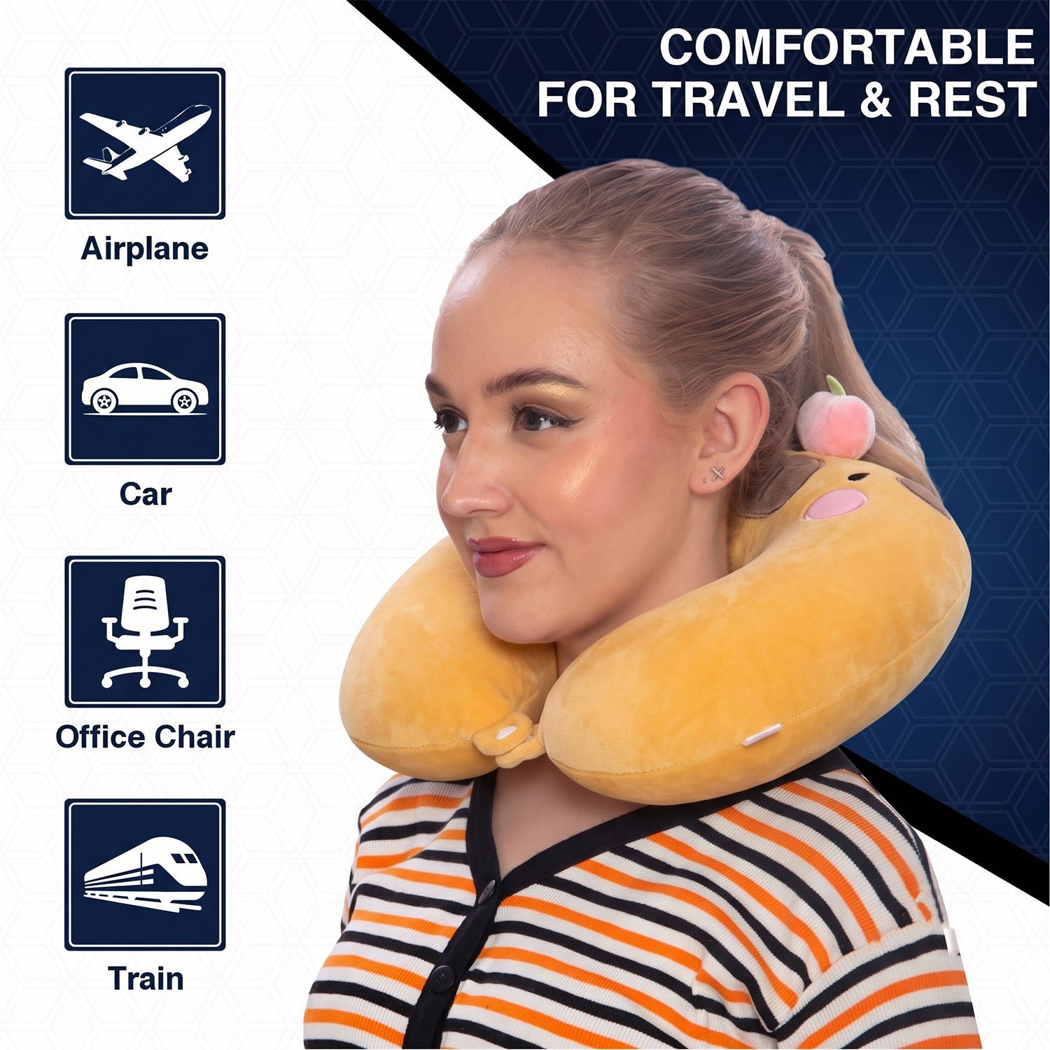U-Shaped Travel Neck Pillow, Cute Capybara Soft Plush Pillow for Kids (1 Pc) - Image 3