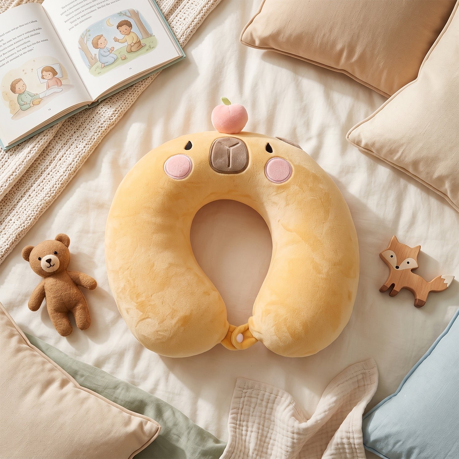 U-Shaped Travel Neck Pillow, Cute Capybara Soft Plush Pillow for Kids (1 Pc) - Image 4