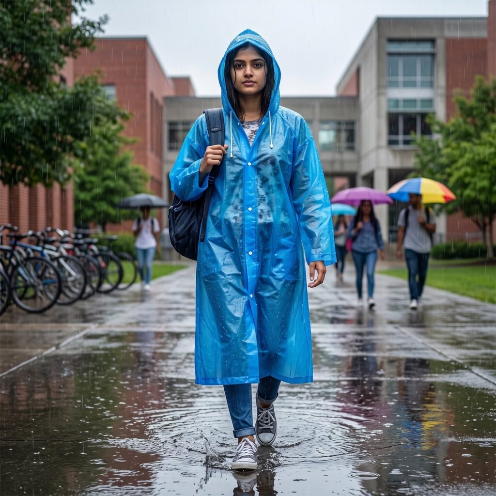 Blue EVA Hooded Rain Coat for Men & Women Monsoon Wear