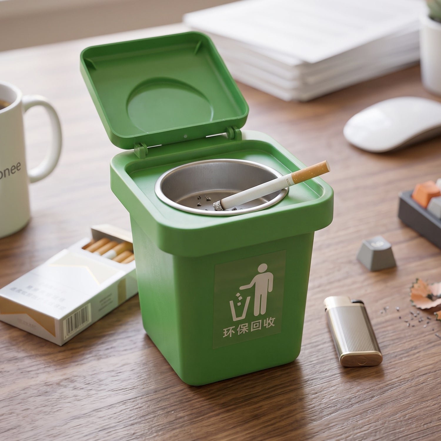 Mini Dustbin Shape Ashtray, Wall-Mounted and Tabletop Ashtray with Flip Lid (1 Pc) - Image 3