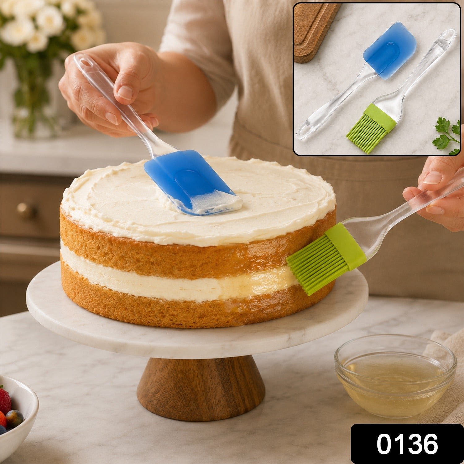 Cake Pastry Brush and Spatula Set, Silicone Baking Brush for Cakes (1 Set) - Image 2