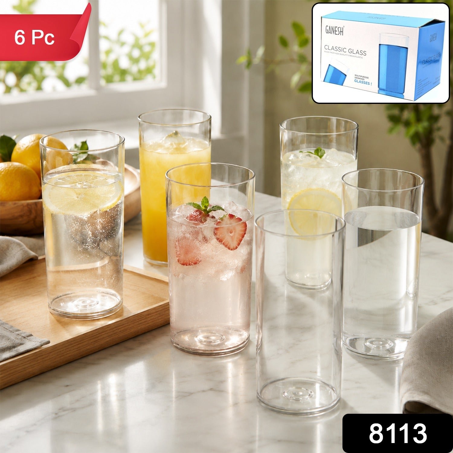 Plastic Glasses Set – Unbreakable Transparent 350ml (Set of 6) - Image 2