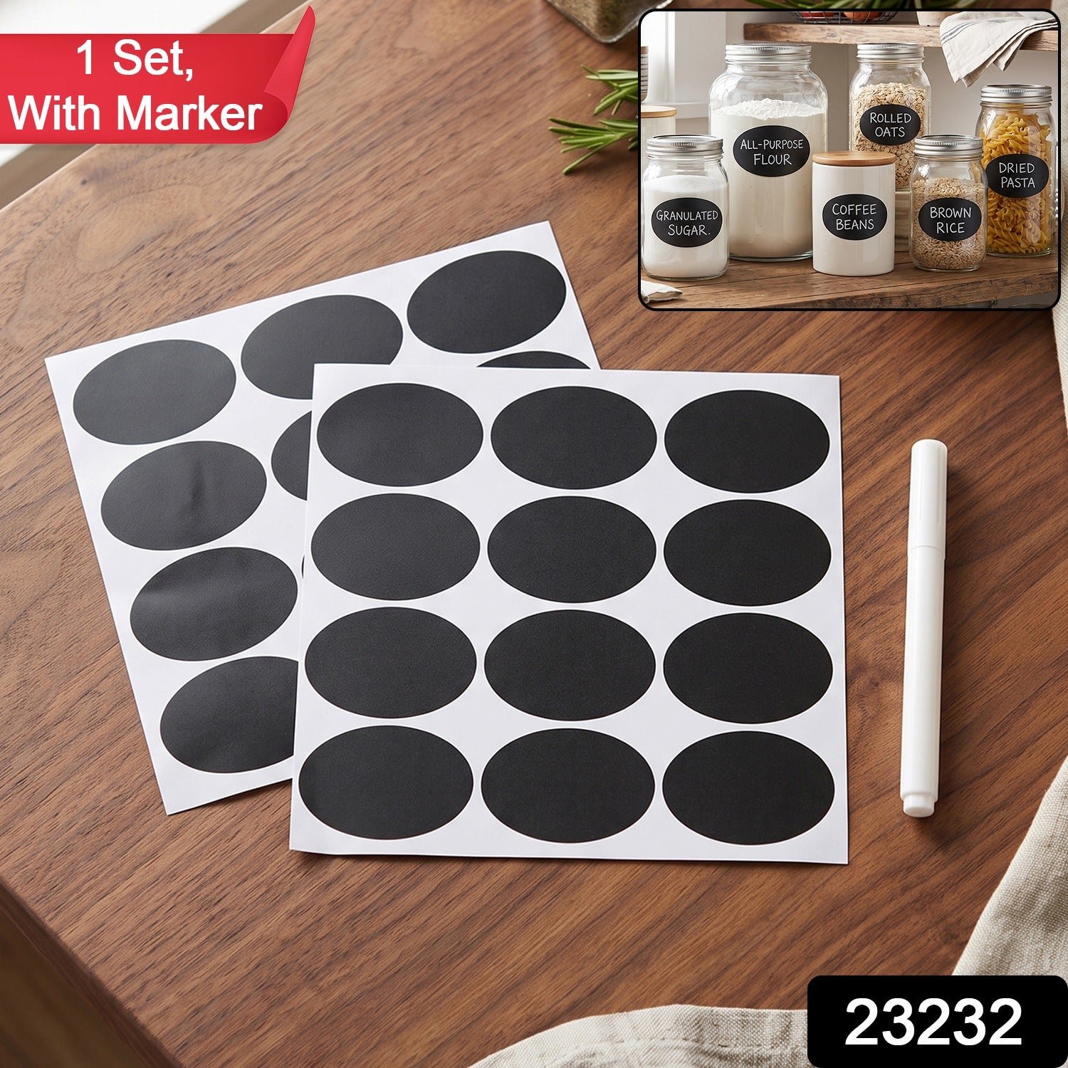 Oval Chalkboard Sticker Labels with Marker Pen, Reusable Jar Labels (1 Set) - Image 2