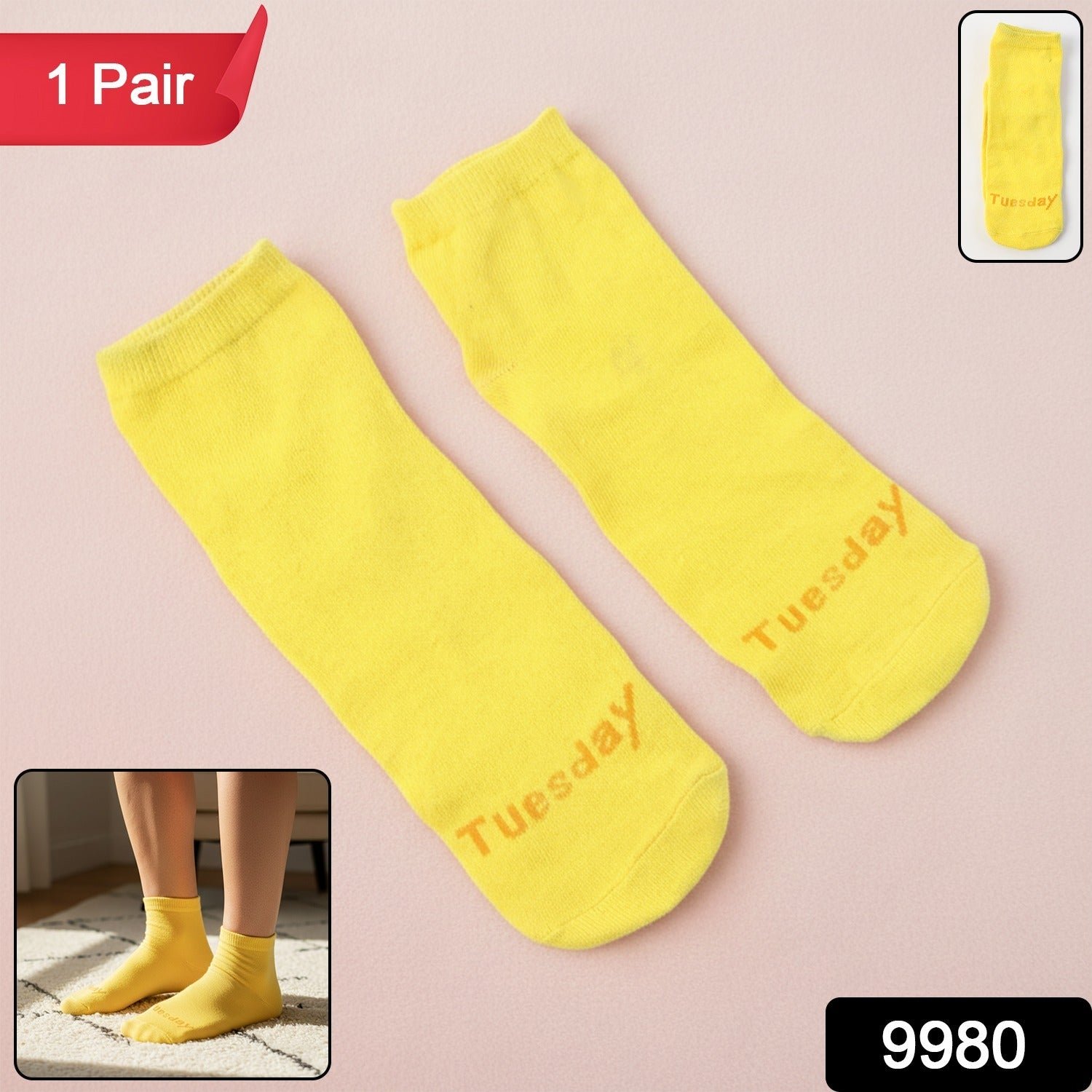Yellow Casual Socks – Soft Comfort Crew Socks 1 Pair - Image 2