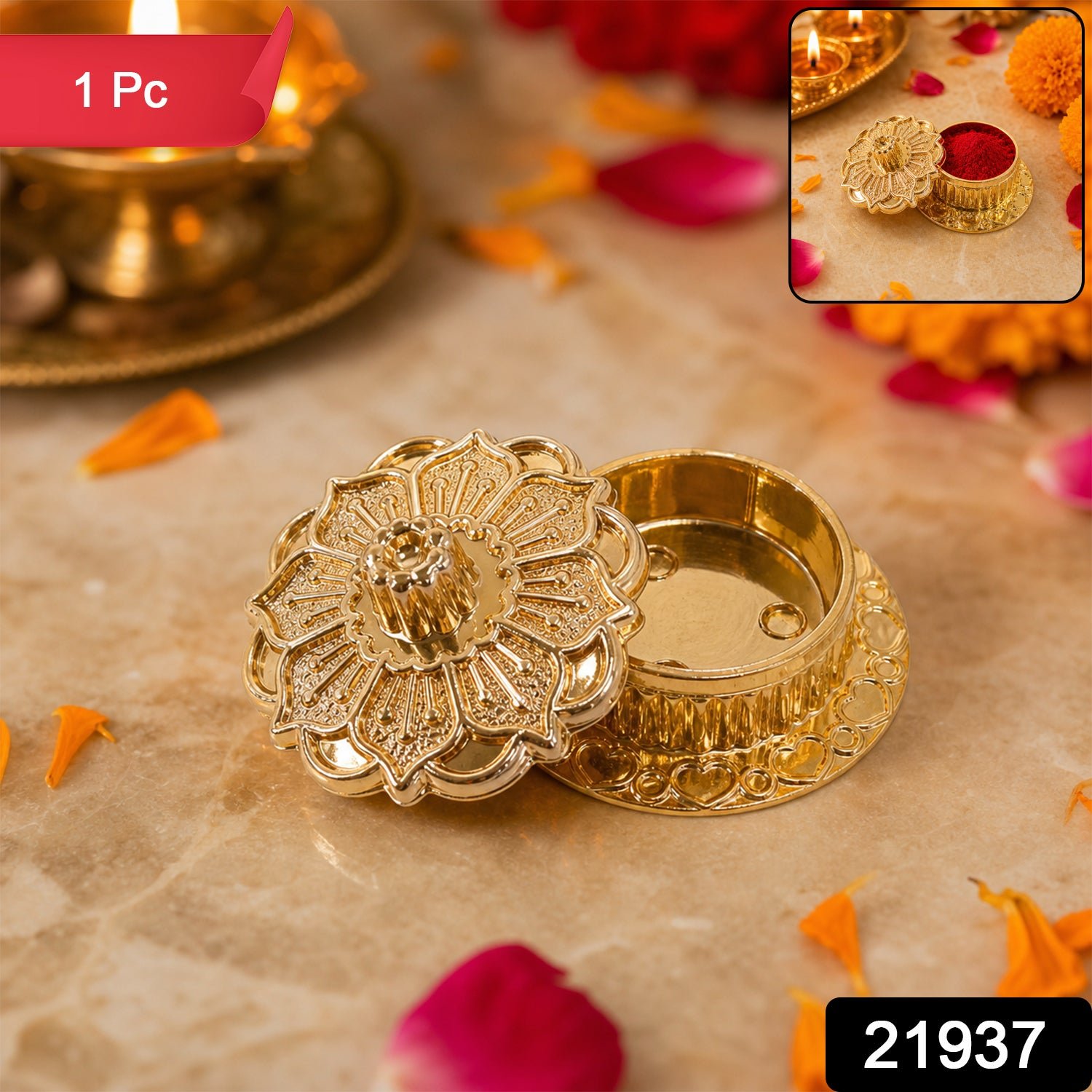 Golden Pooja Kankavati – Elegant Religious Storage Container - Image 2