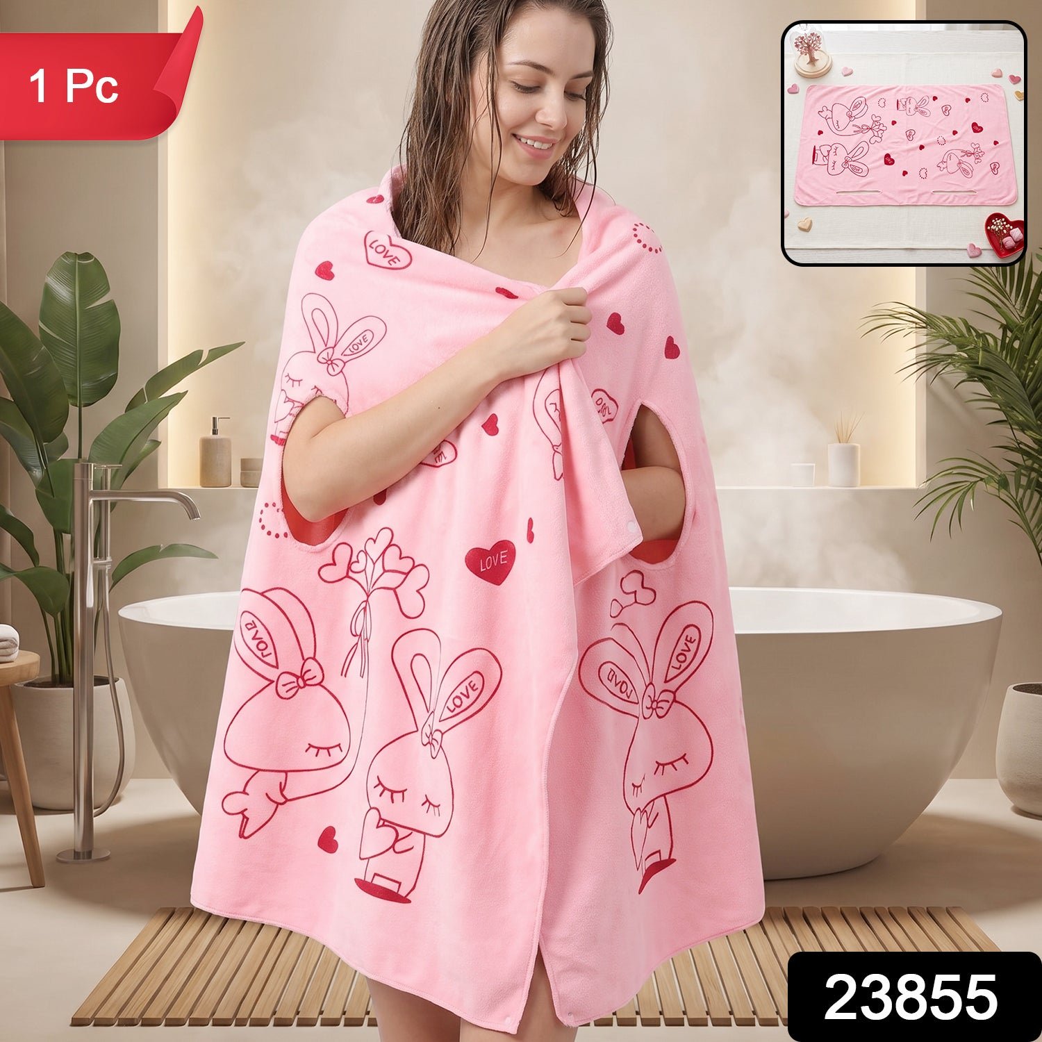 Women Wearable Bath Towel Cute Print Soft Quick Dry Bathroom Wrap (1 Pc) - Image 2