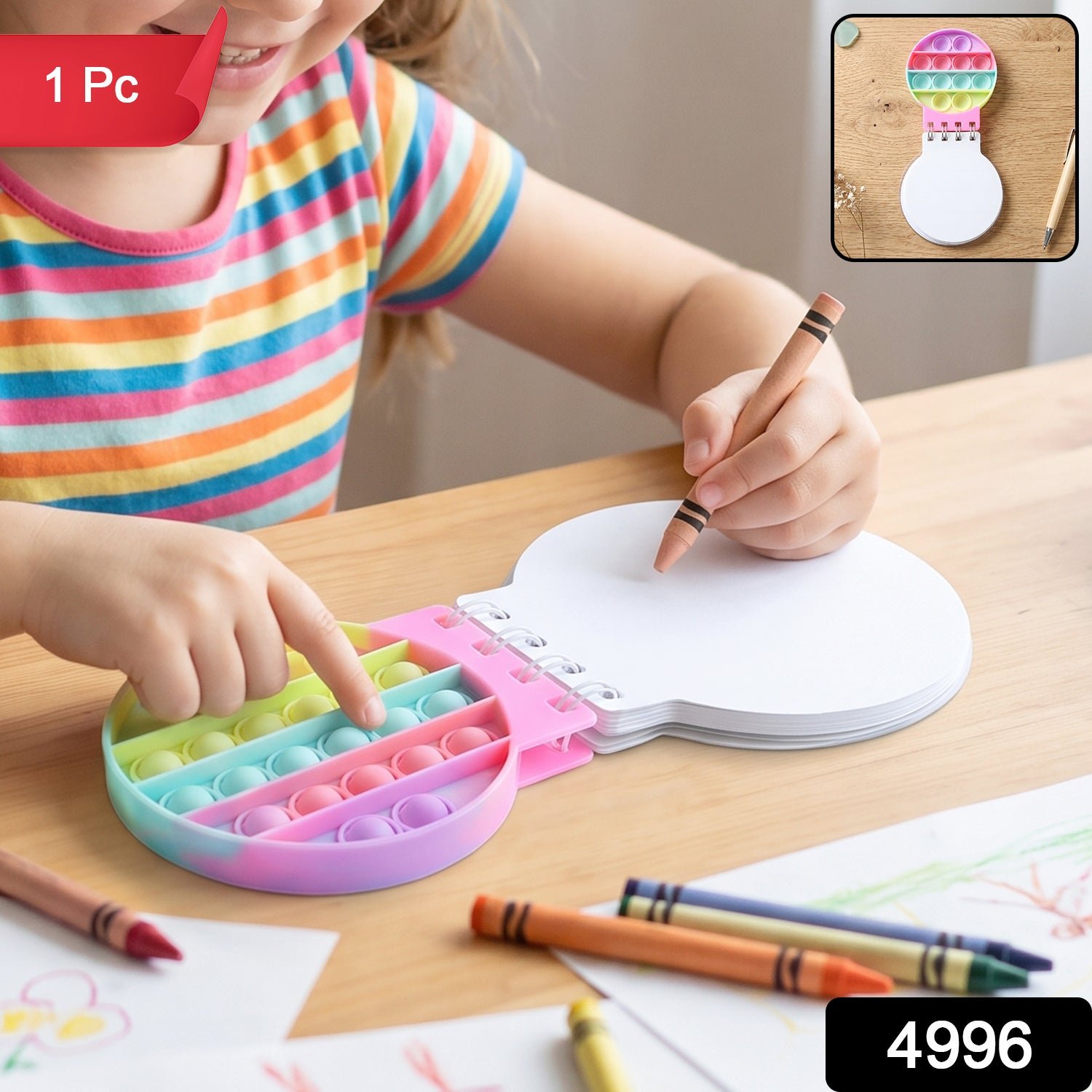 Mini Pop It Diary Fidget Notebook for Kids Rainbow Silicone Bubble (1 Pc) - Image 2