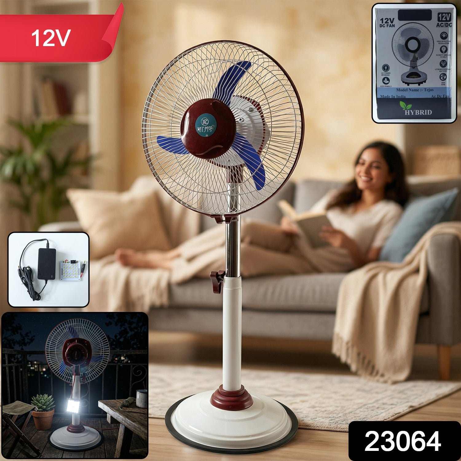 Pedestal Fan – Adjustable Height with LED Light & Rechargeable Power - Image 2