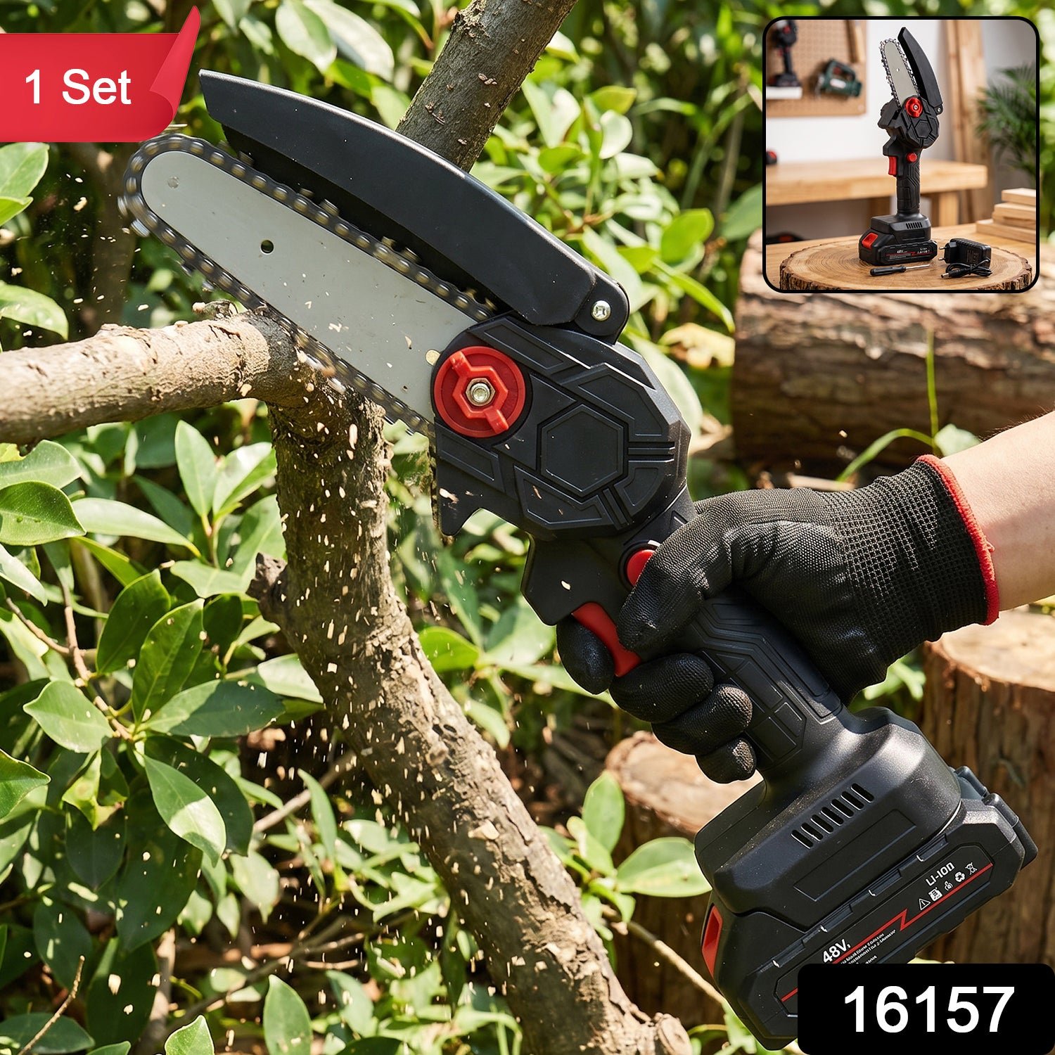 Mini Electric Cordless Chainsaw with 48V Battery for Wood Cutting (1 Set) - Image 2