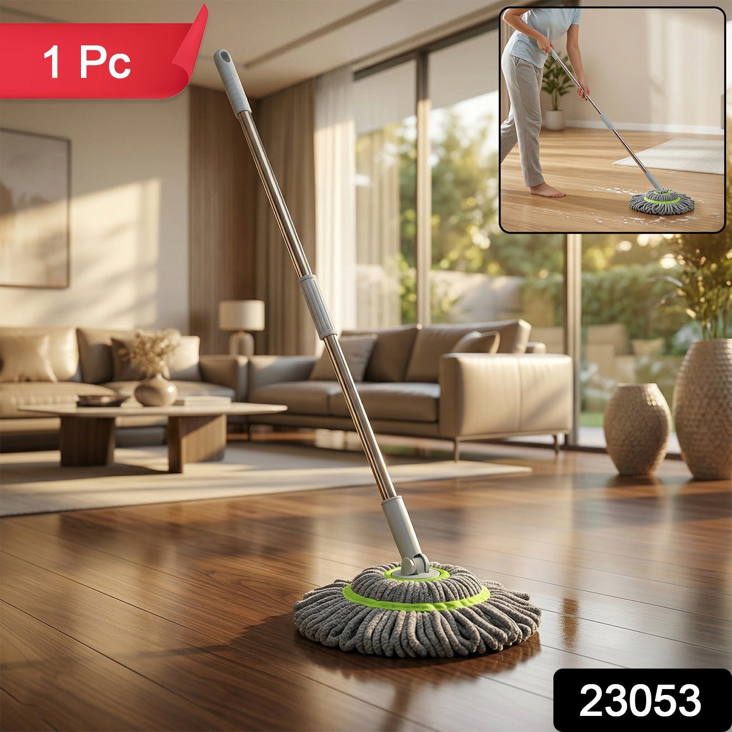 360° Spin Mop – Adjustable Handle & Microfiber Head for Effortless Cleaning - Image 2