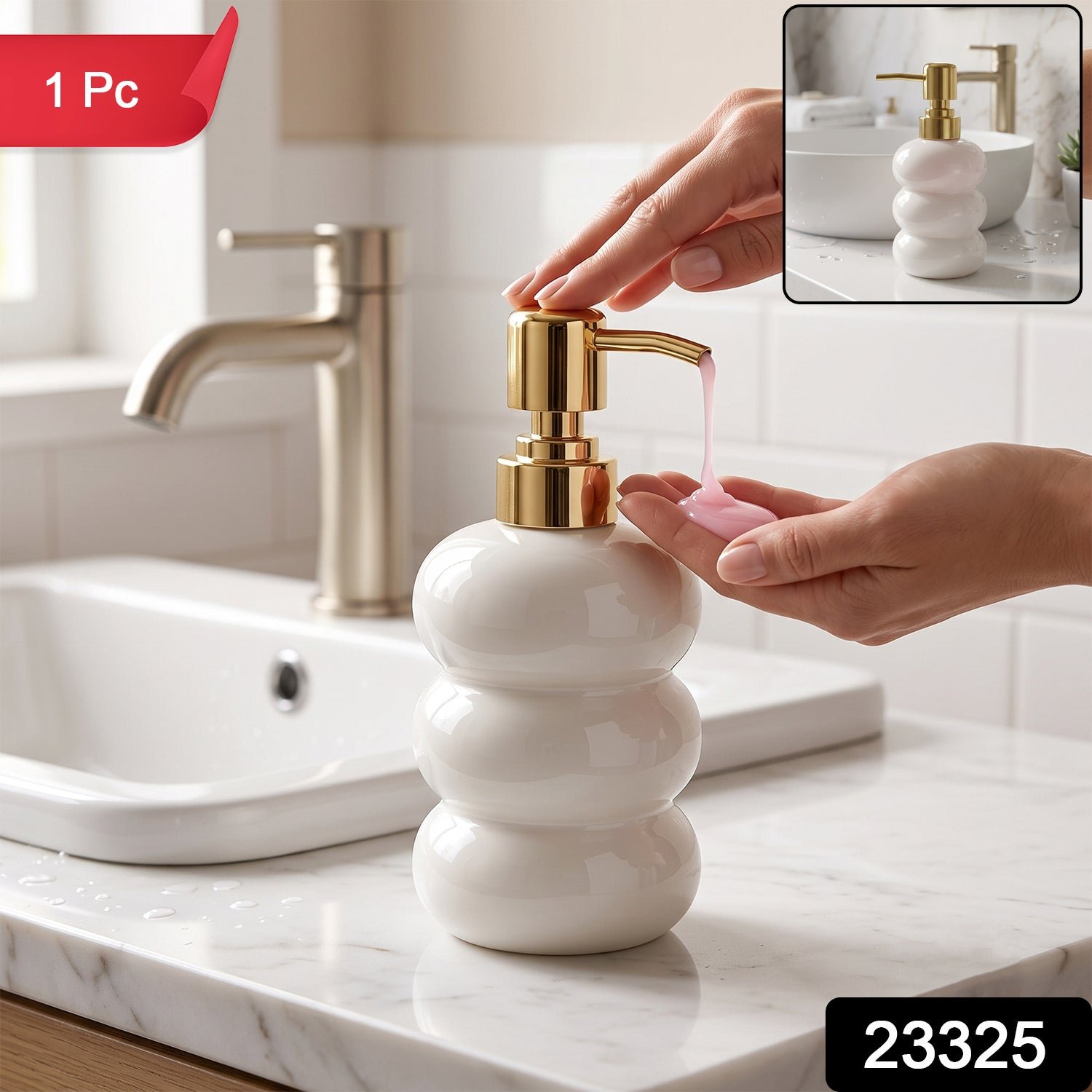 Glass Liquid Soap Dispenser Bottle with Gold Pump Refillable (1 Pc) - Image 2