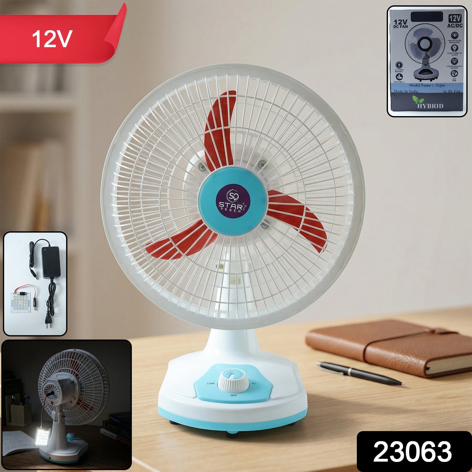 Rechargeable Table Fan – Portable with LED Light & Dual Power - Image 2