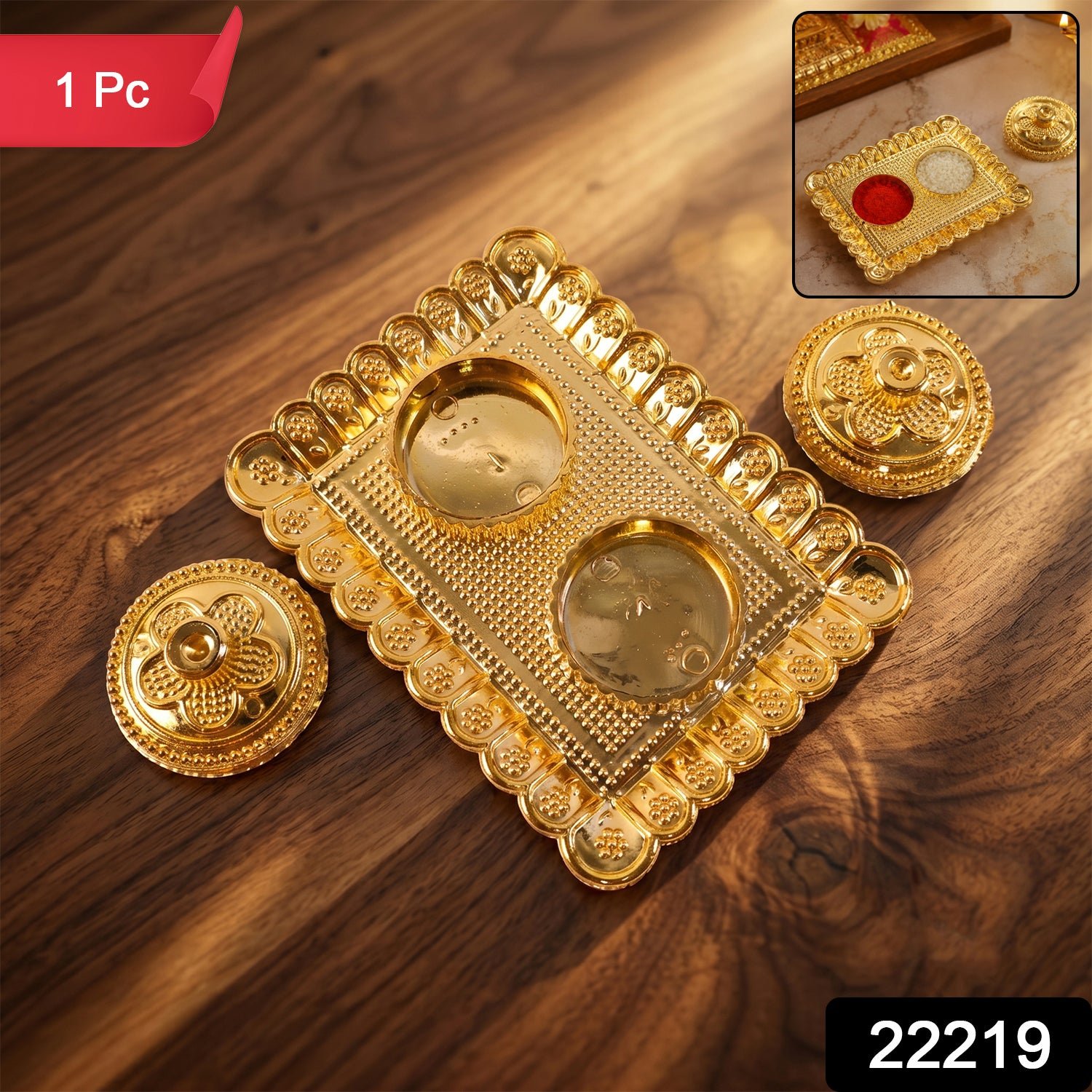 Kumkum Holder – Elegant Golden Floral Pooja Accessories - Image 2