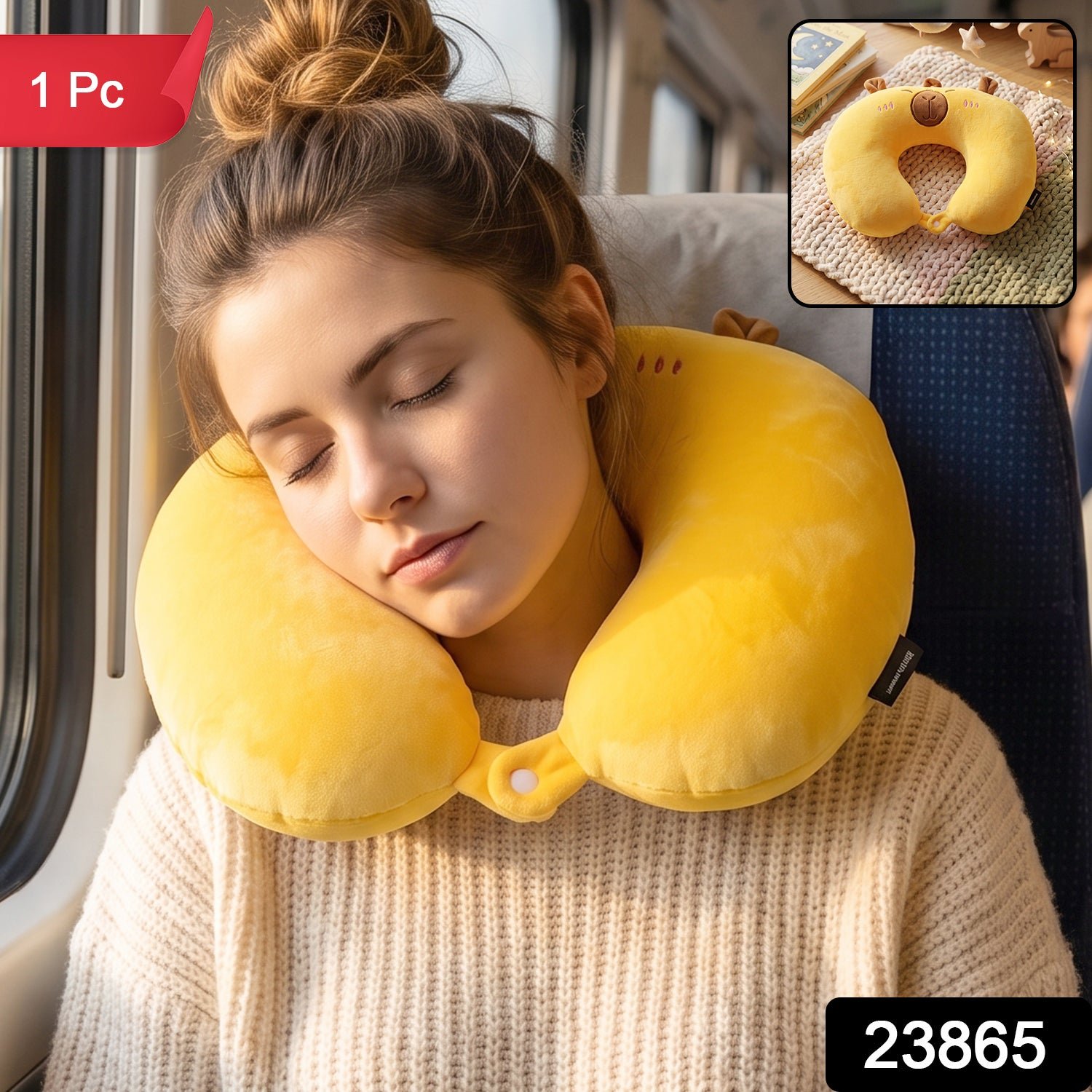 U-Shaped Travel Neck Pillow, Cute Capybara Soft Plush Pillow for Travel (1 Pc) - Image 2