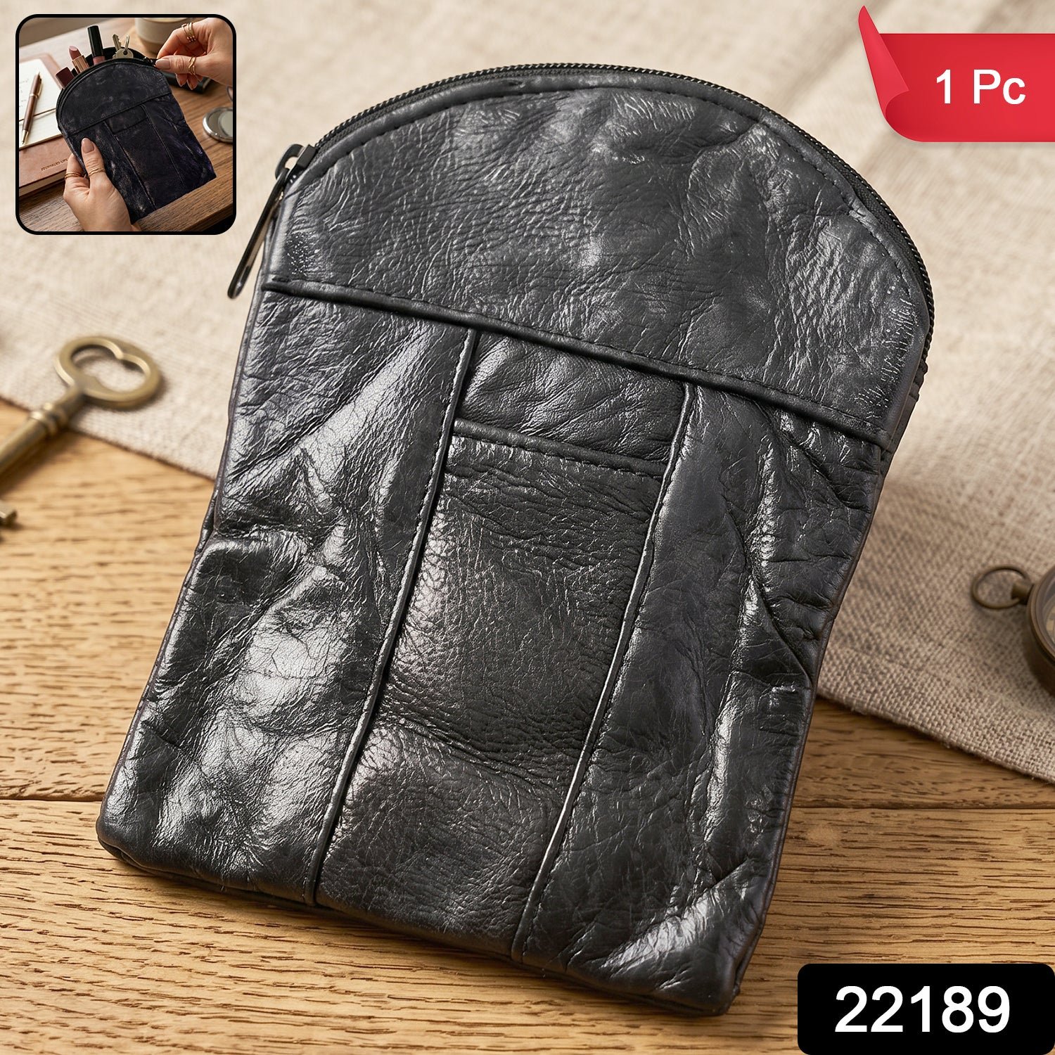 Leather Mini Zipper Pouch – Compact Coin & Card Organizer for Men & Women - Image 2