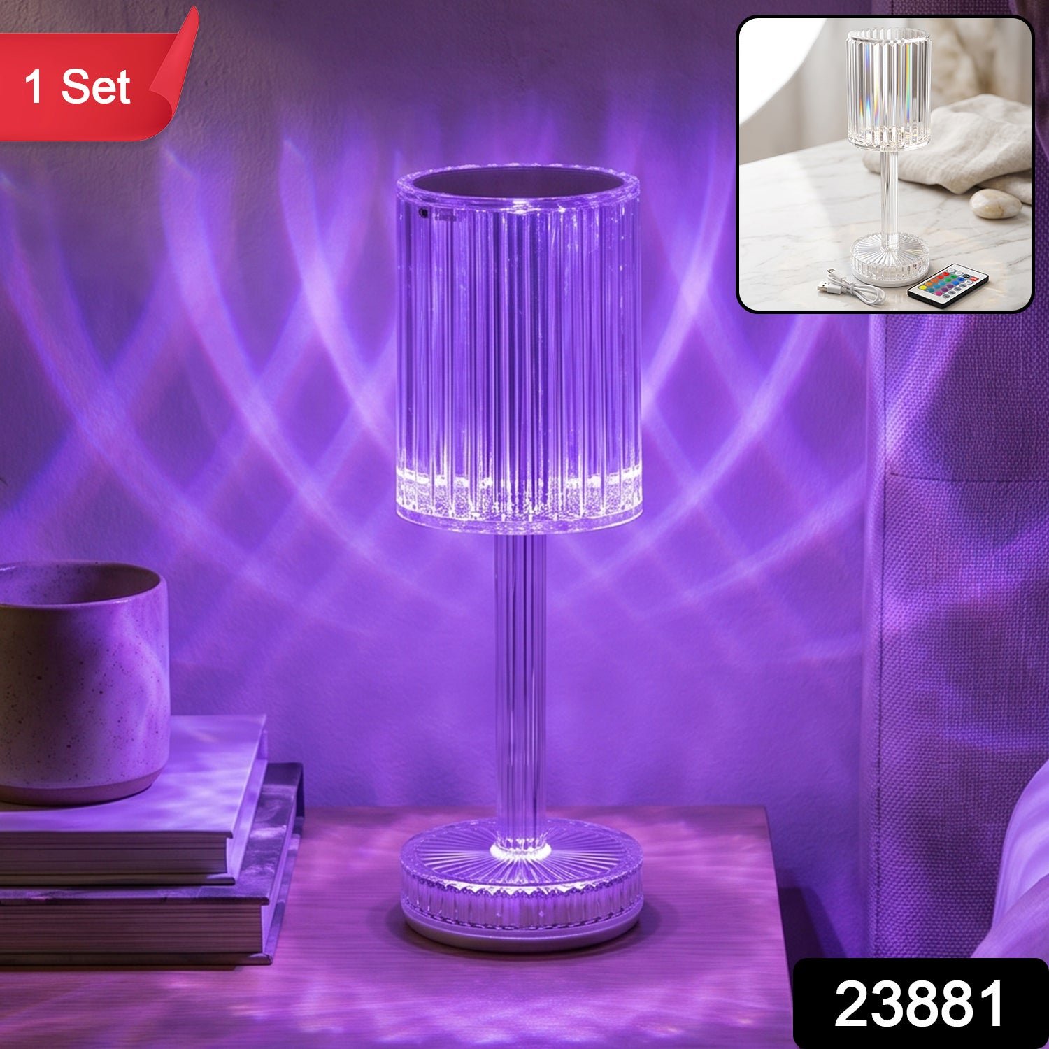 Touch Control RGB Crystal LED Table Lamp with Remote Control (1 Set) - Image 2