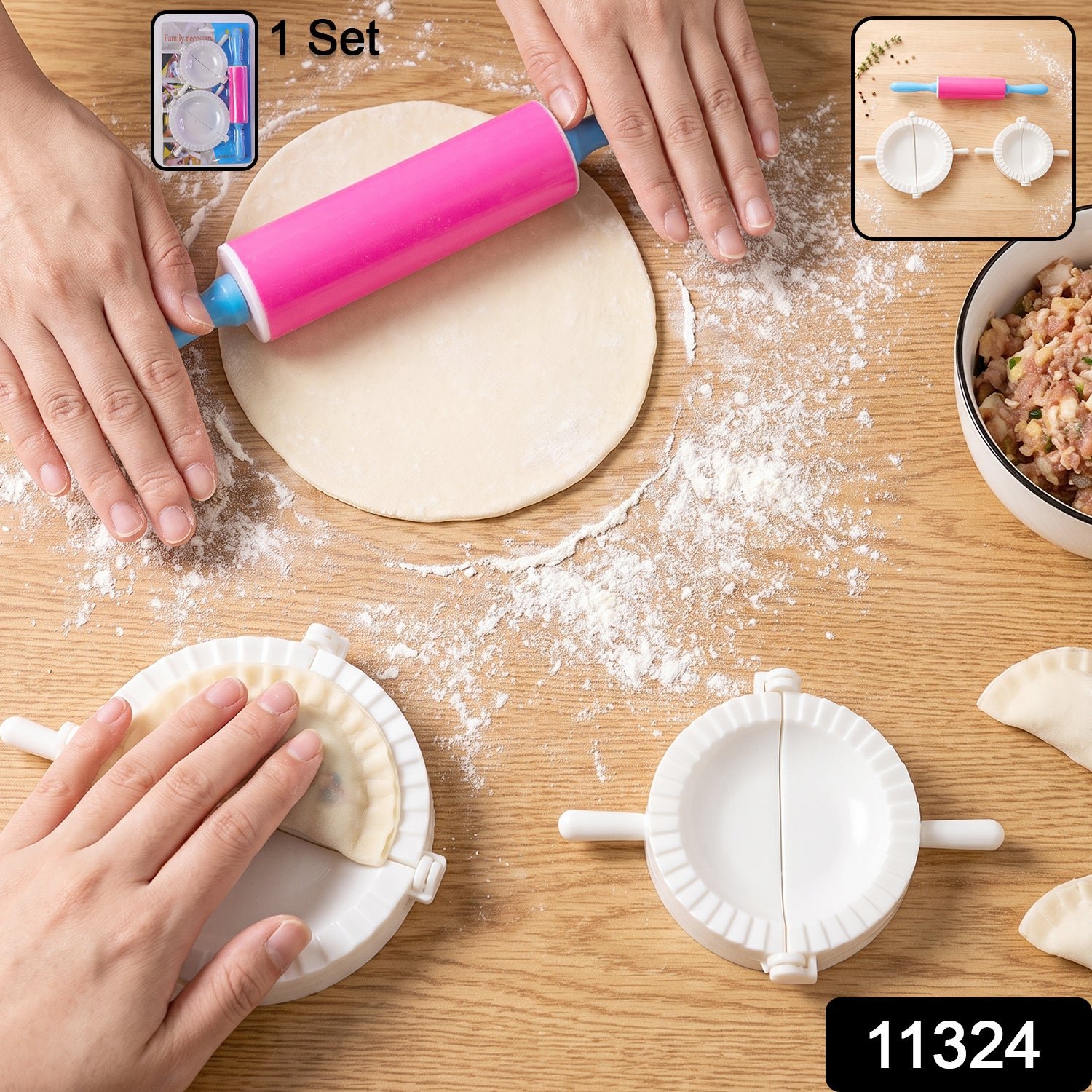 Dumpling Maker Mould Set with Mini Rolling Pin for Momo and Gujiya (1 Set) - Image 2